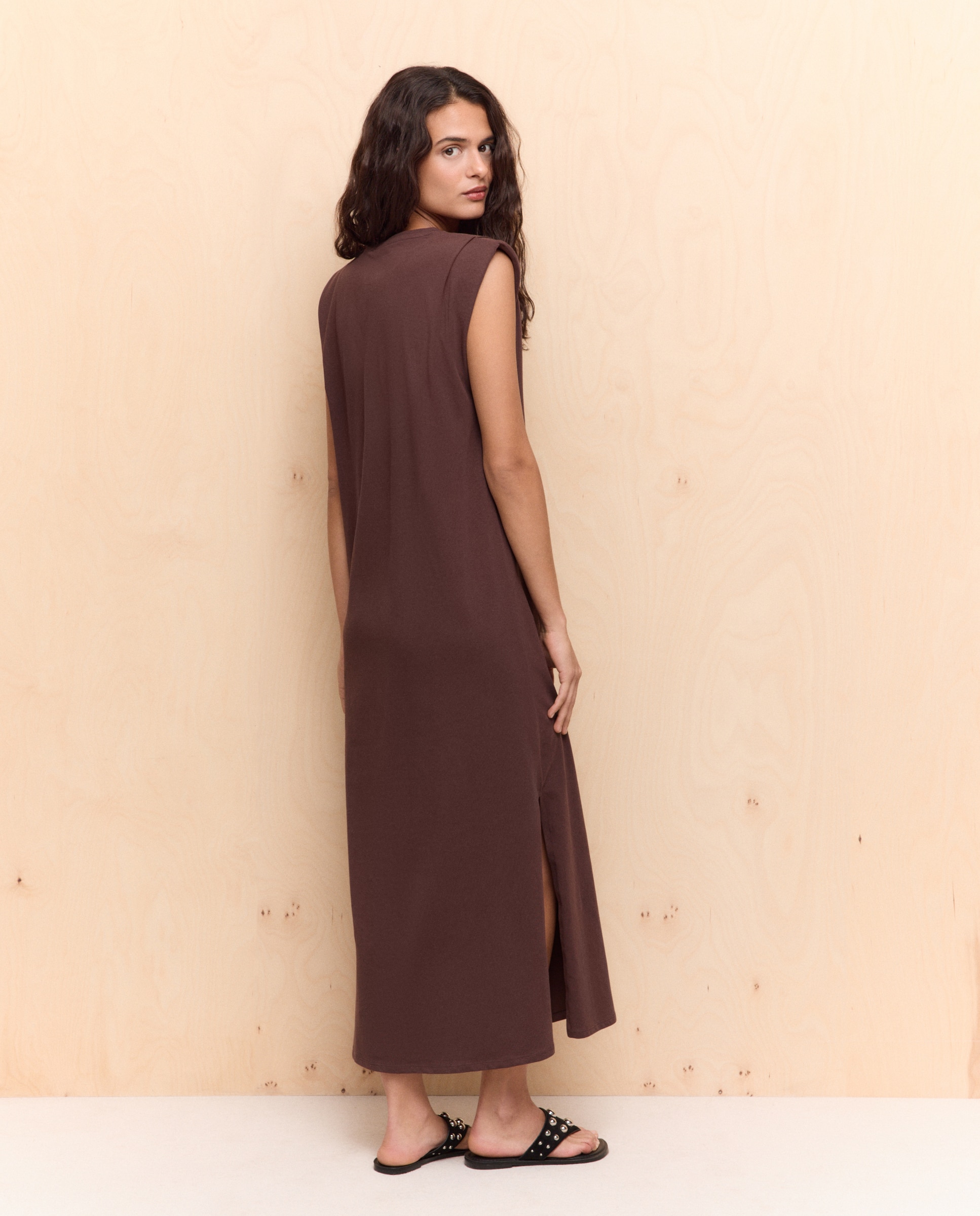 Vestido midi tirantes de mujer - Easy Wear - Mostaza Marrón-3