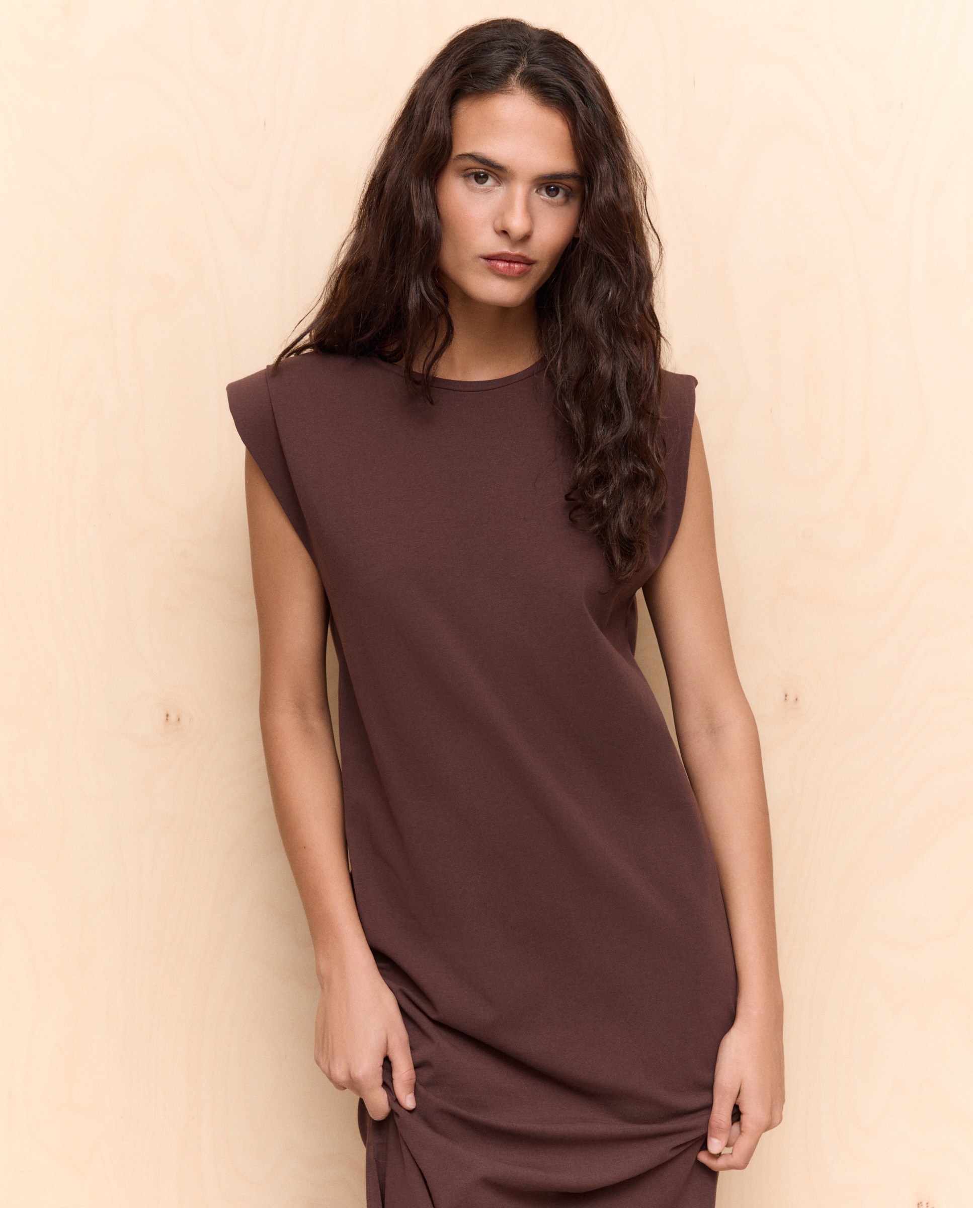 Vestido midi tirantes de mujer - Easy Wear - Mostaza Marrón-4