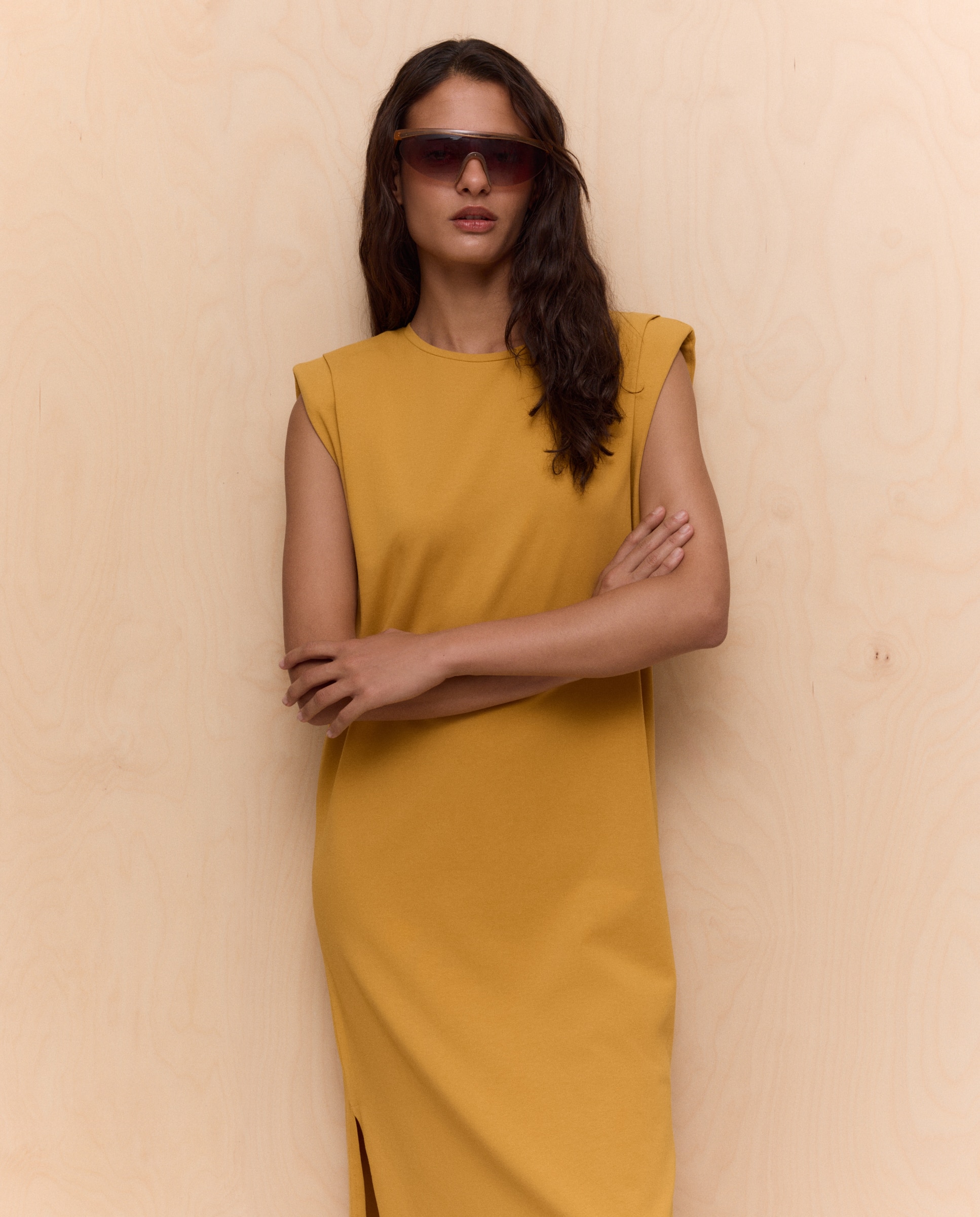 Vestido Midi de Alças Mostarda-2
