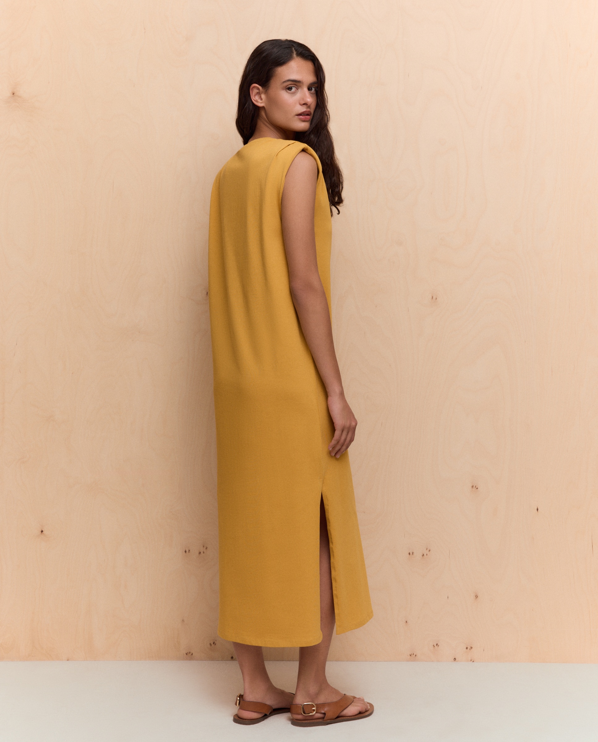 Vestido Midi de Alças Mostarda-3