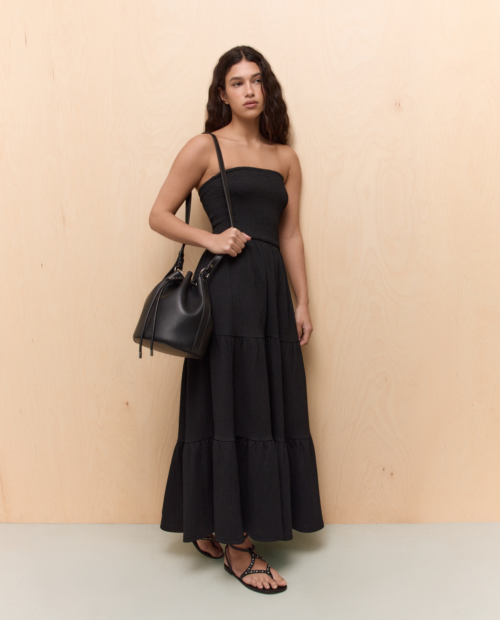Vestido midi palabra de honor de mujer - Easy Wear - Azul Negro-1