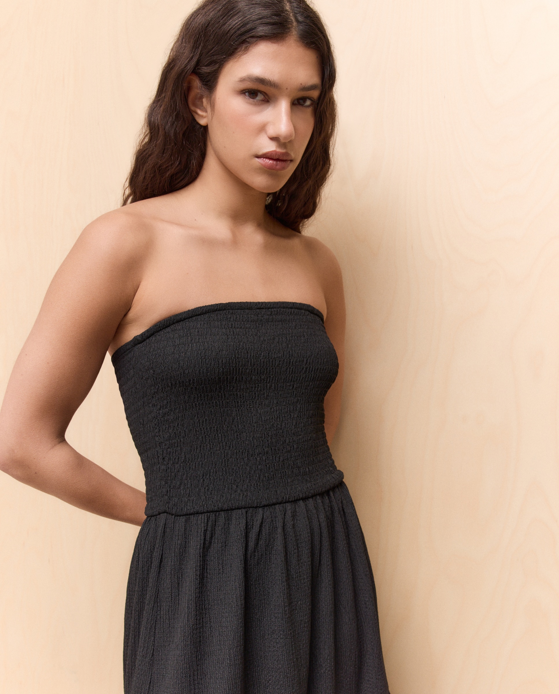 Vestido midi palabra de honor de mujer - Easy Wear - Azul Negro-2