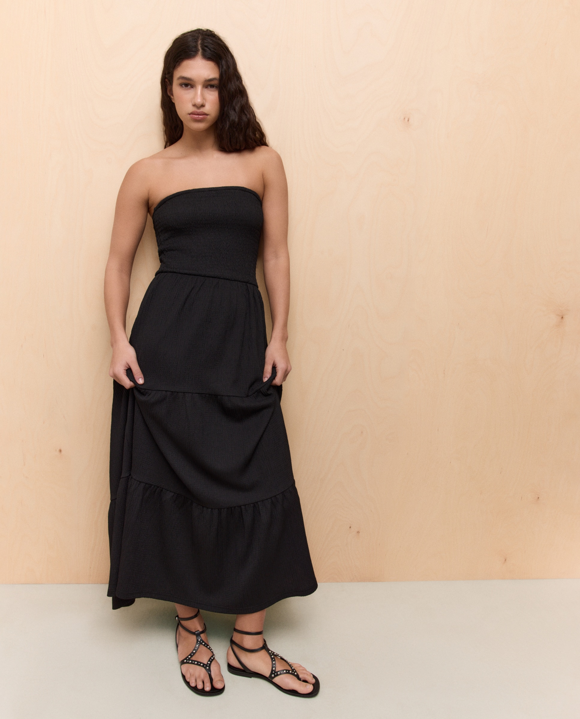 Vestido midi palabra de honor de mujer - Easy Wear - Azul Negro-4
