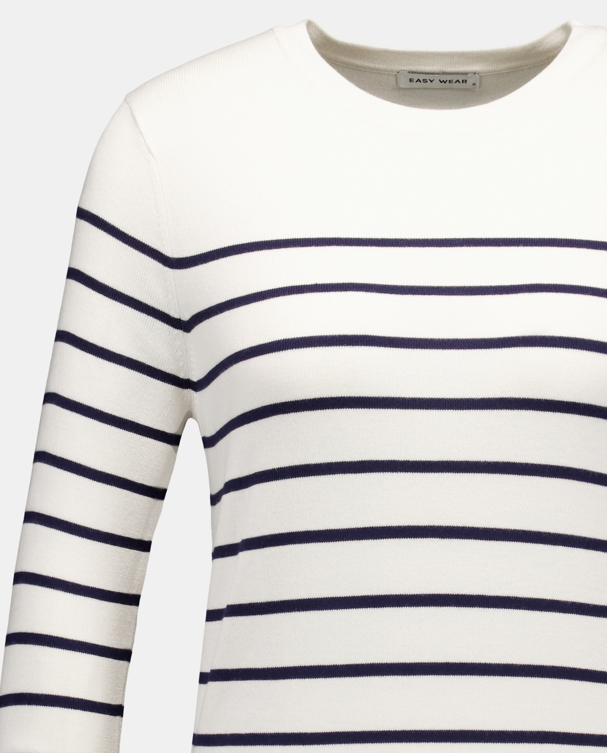 Camisola de Malha com Detalhe de Botão no Punho e Decote Redondo Branco-6