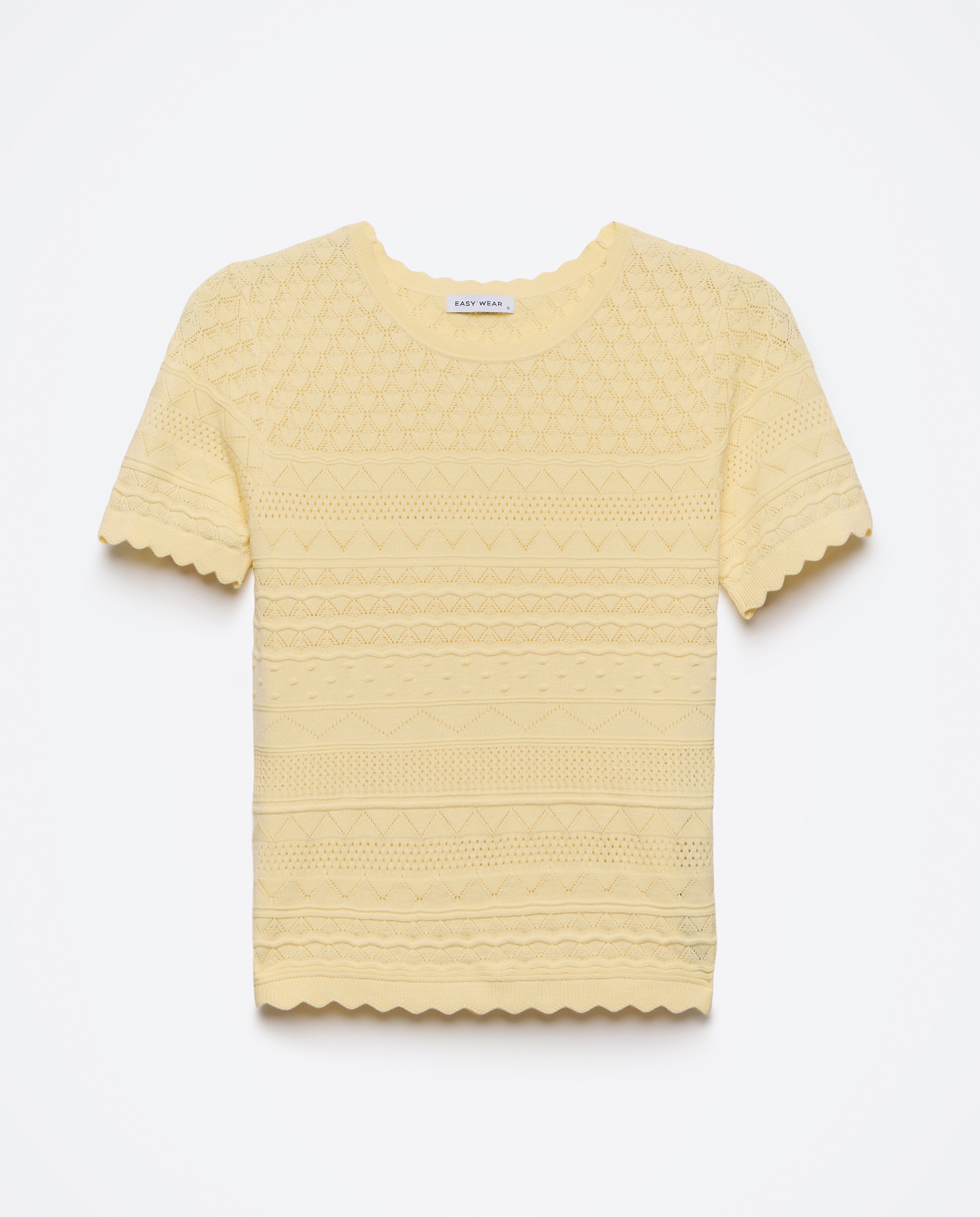 Camisola de Malha com Manga Curta e Rendilhados Amarelo-limão-4