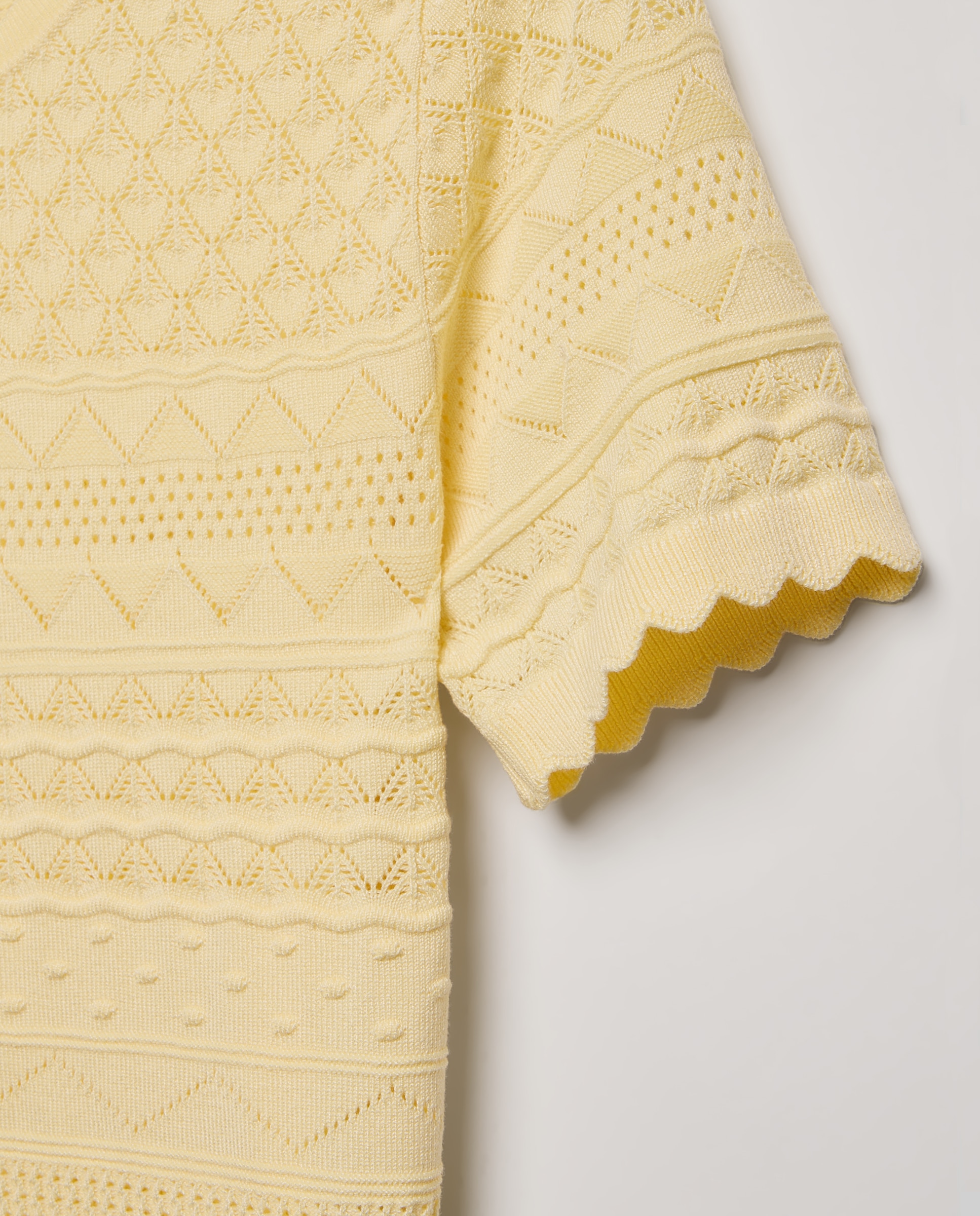 Camisola de Malha com Manga Curta e Rendilhados Amarelo-limão-5