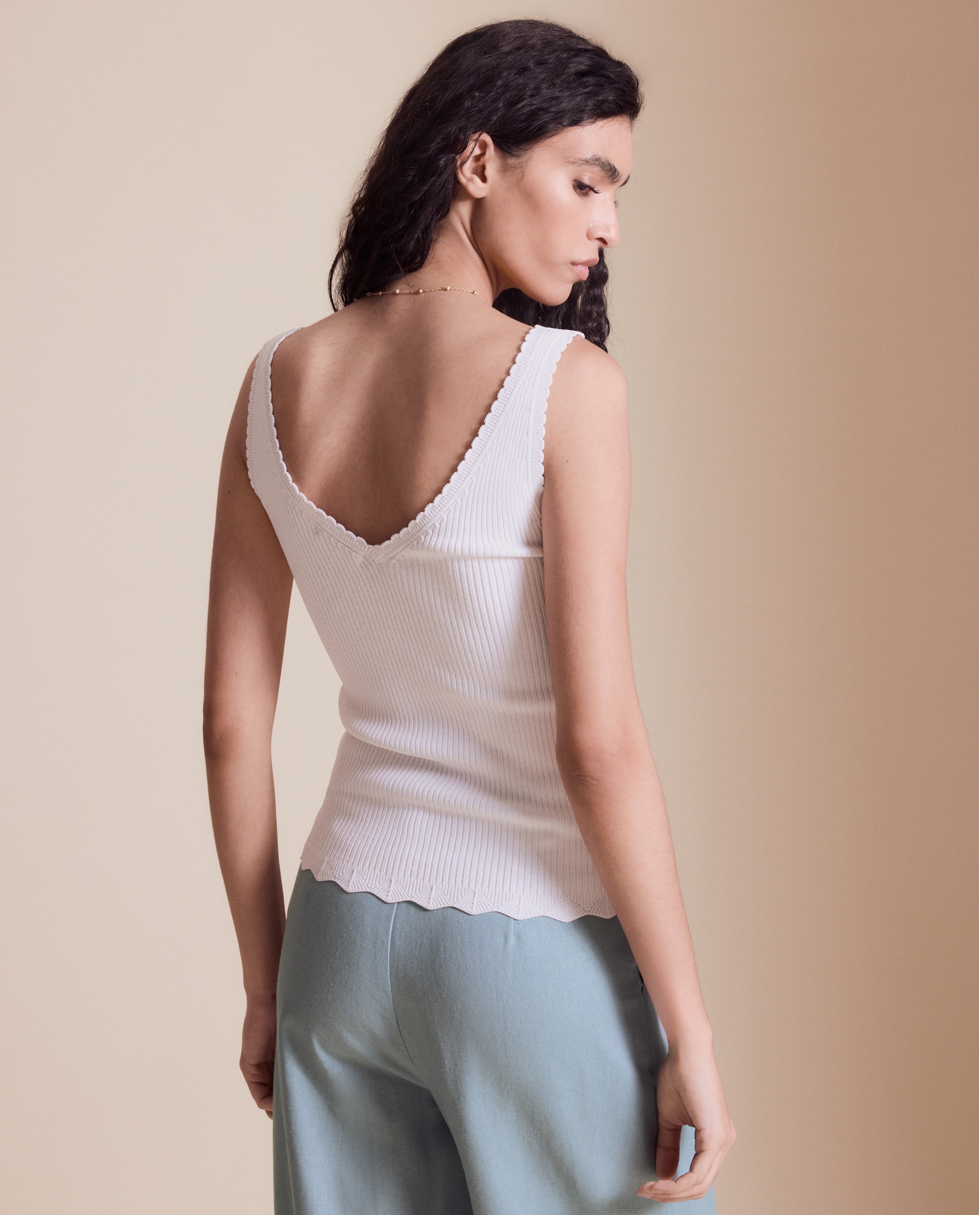 Camisola de Malha de Alças Caneladas Branco-marfim-3