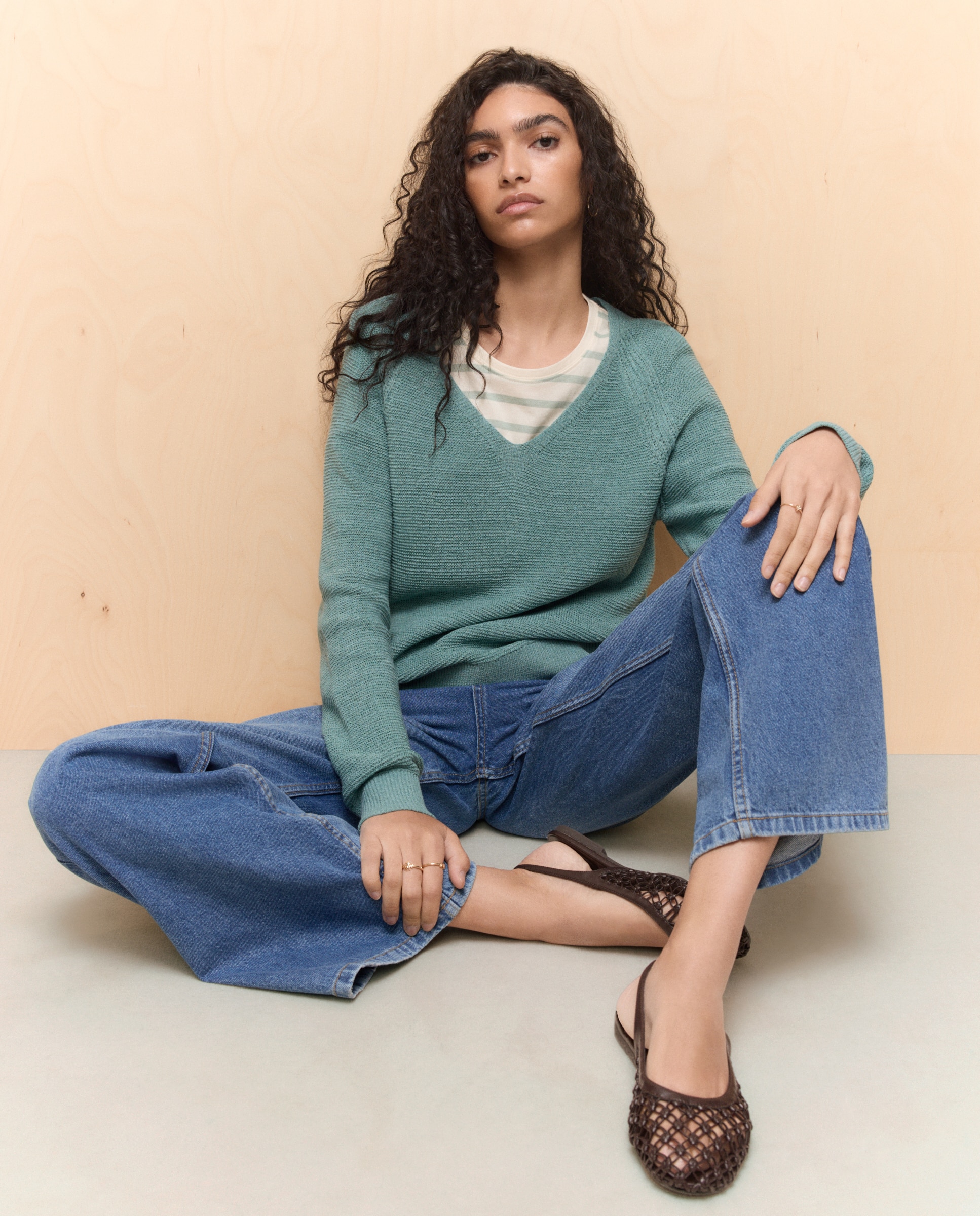 Camisola de Malha com Microfita e Estrutura Verde Pato-2