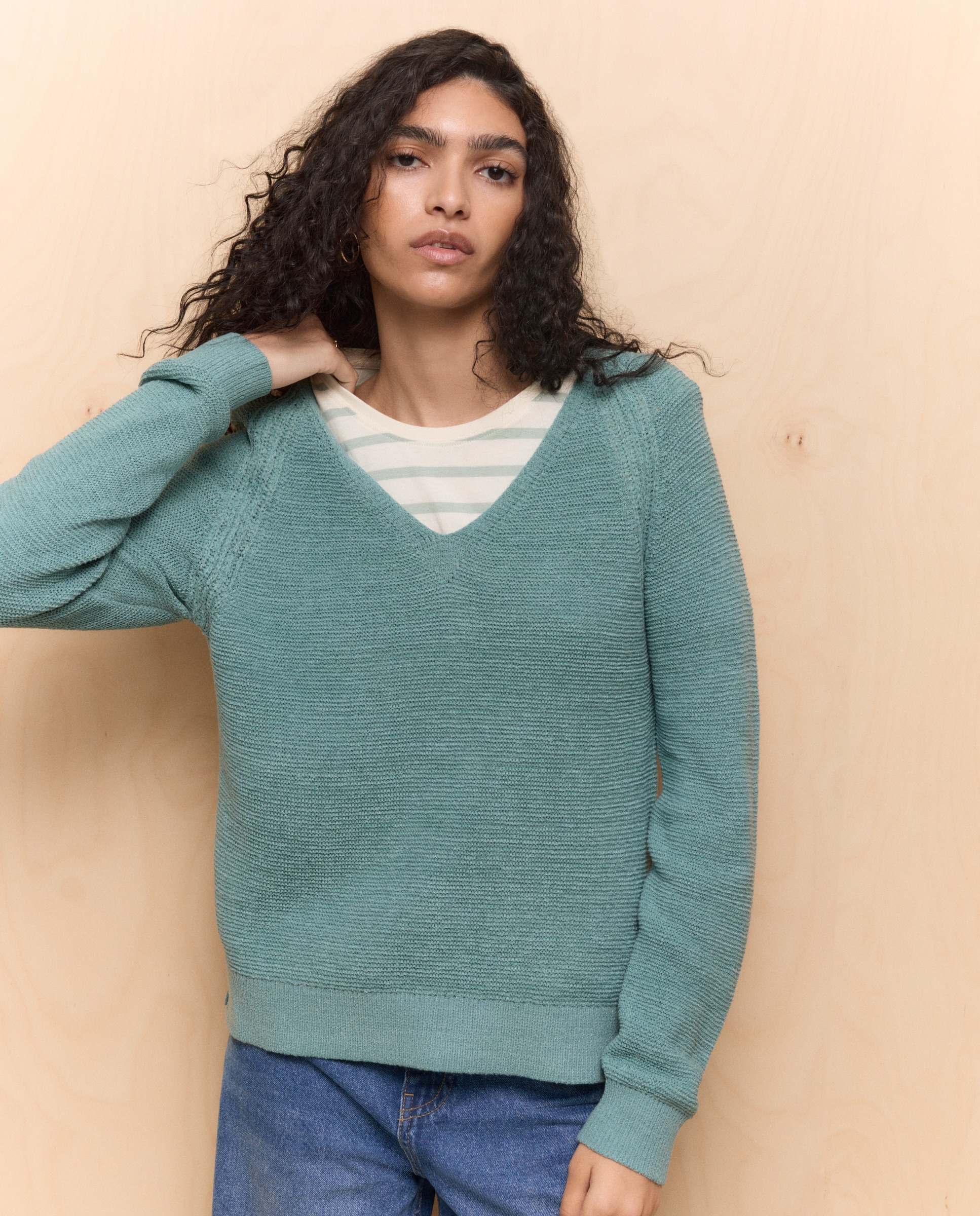 Camisola de Malha com Microfita e Estrutura Verde Pato-3