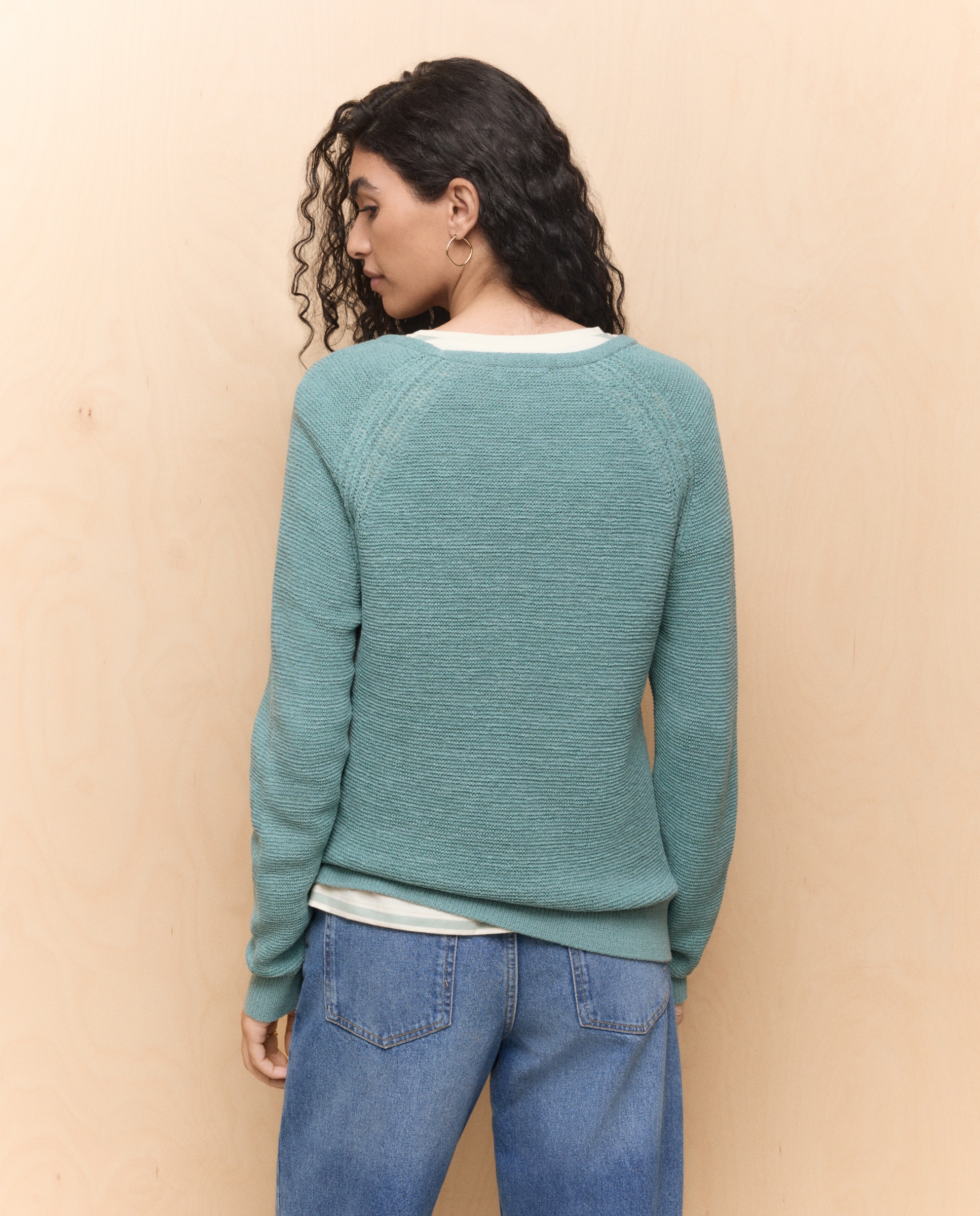 Camisola de Malha com Microfita e Estrutura Verde Pato-4