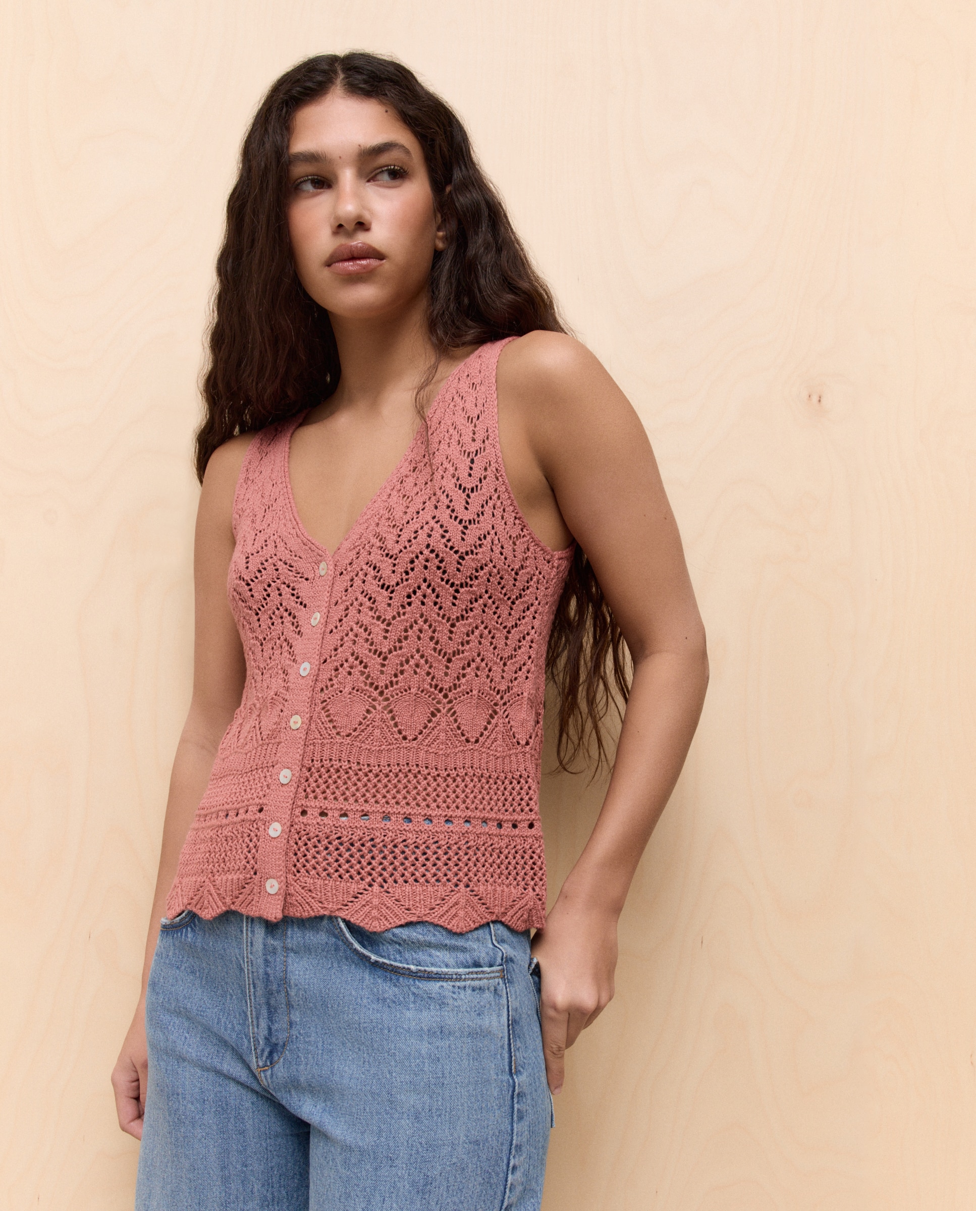 Top de crochet com botões 410 Azul Claro-2