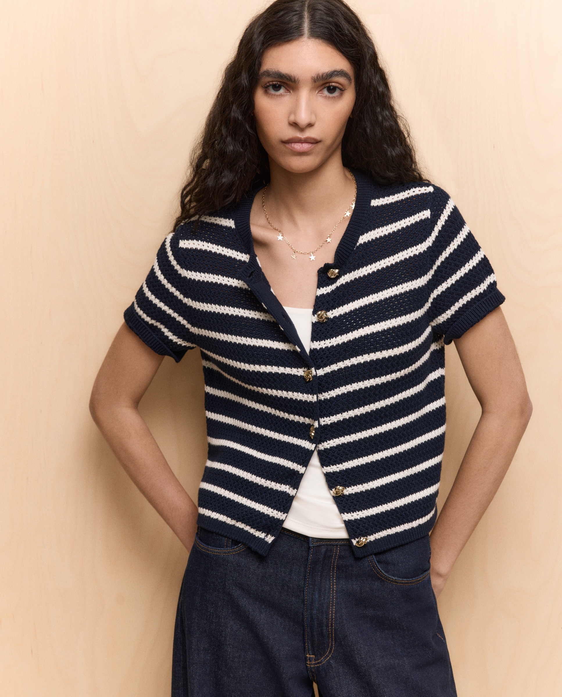 Imagen 0 de Chaqueta de punto estampada de mujer Azul