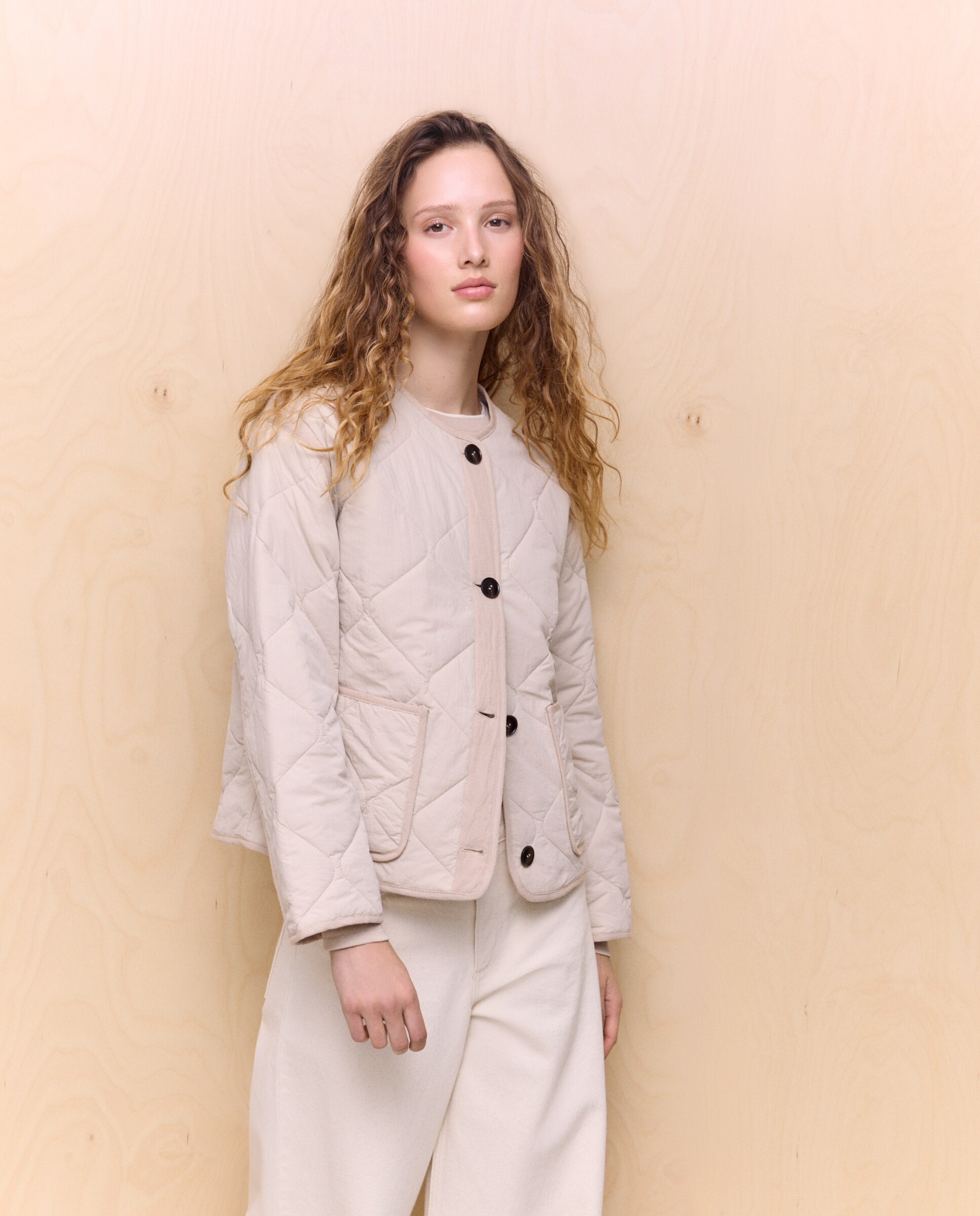 Chaqueta acolchada lisa de mujer Marrón