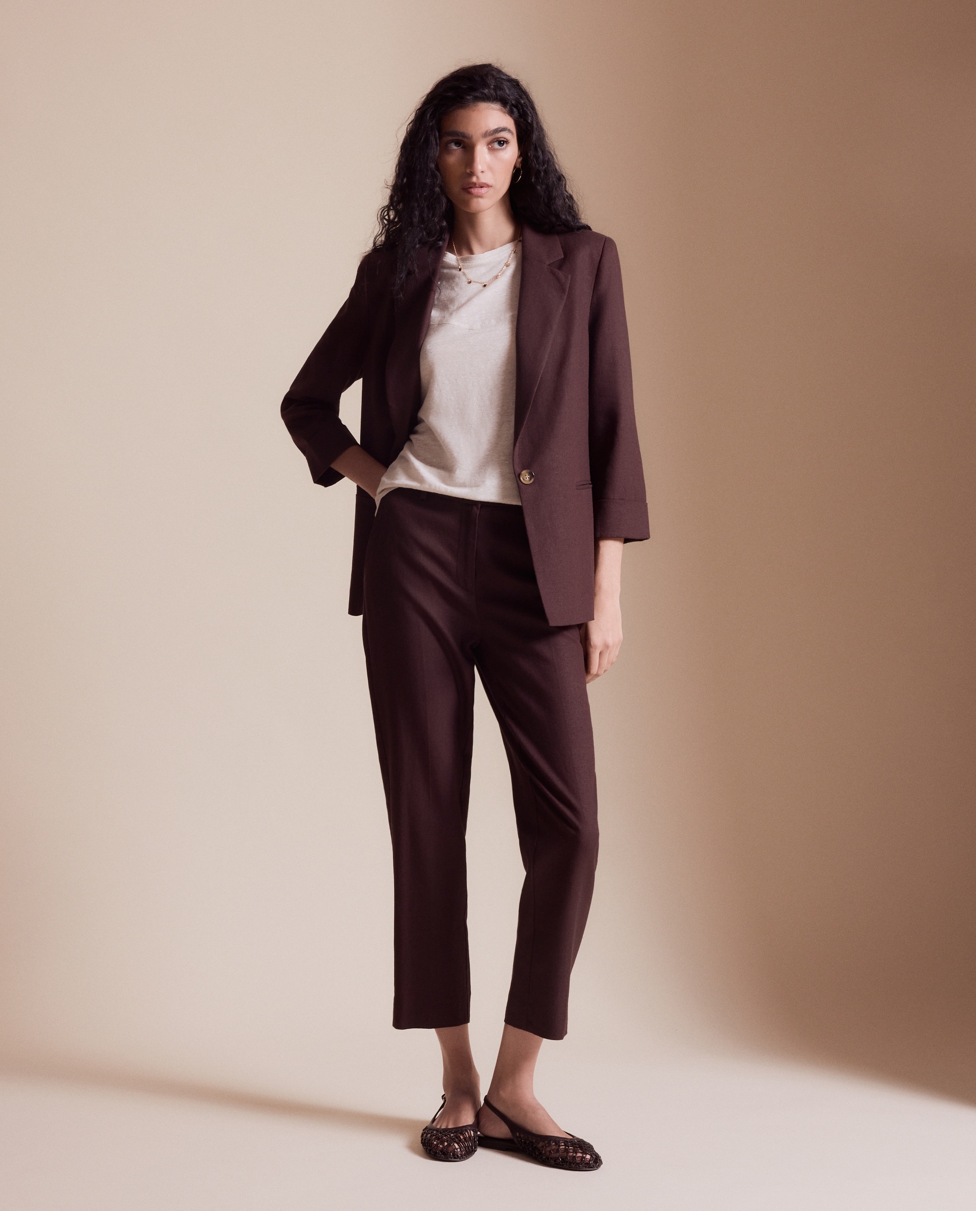 Blazer de mujer lino puño con vuelta - Easy Wear - 240 Fucsia Chocolate-3