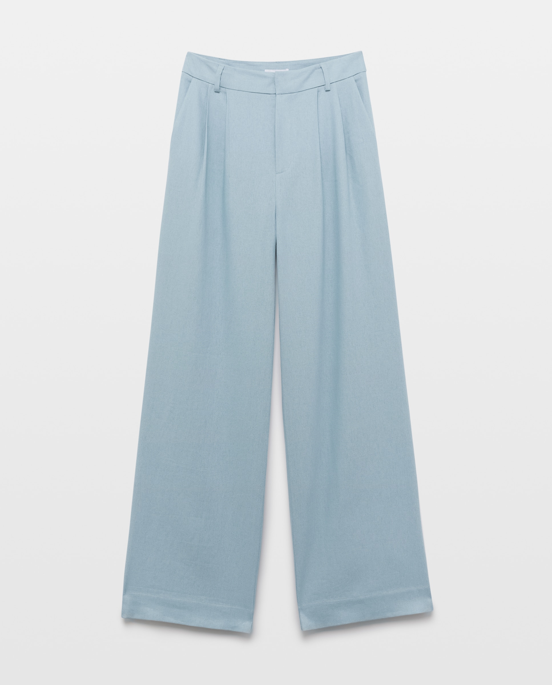 Calças largas de mulher com linho 400 Azul-4