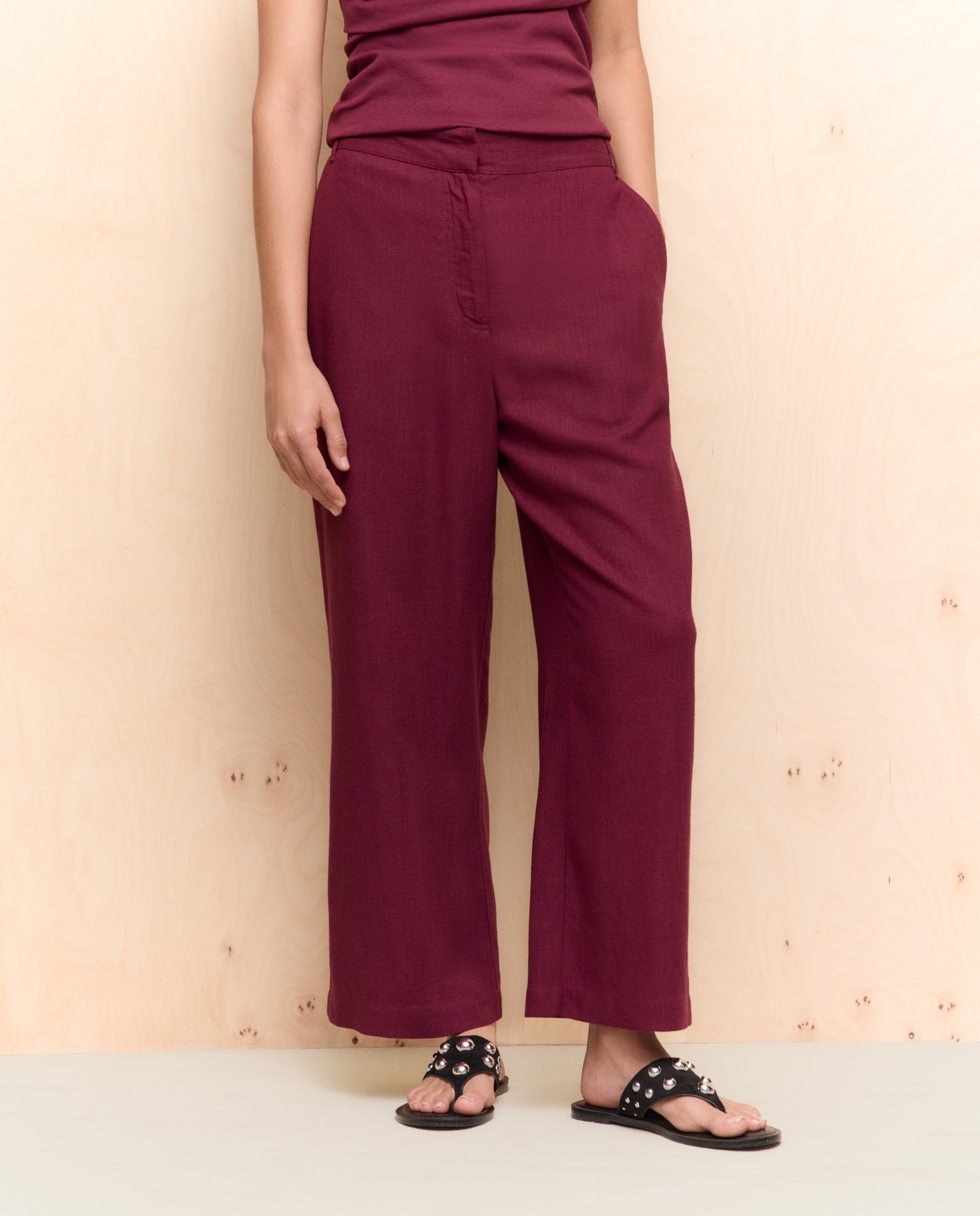 Calças Tipo Culotte com Linho Bordeaux-2