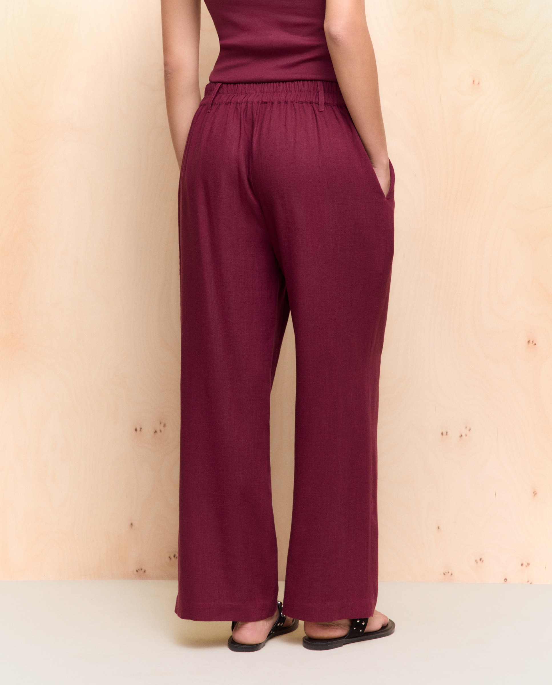 Calças Tipo Culotte com Linho Bordeaux-3