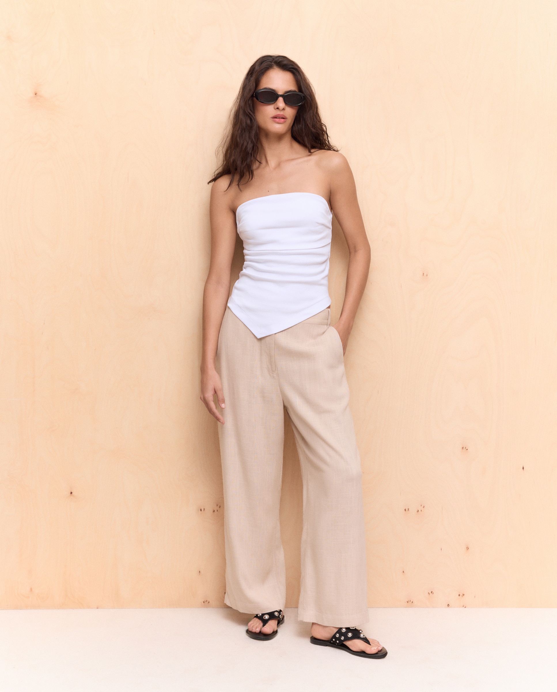 Imagen 1 de Pantalón culotte de mujer con lino - Easy Wear - Azul marino Beige