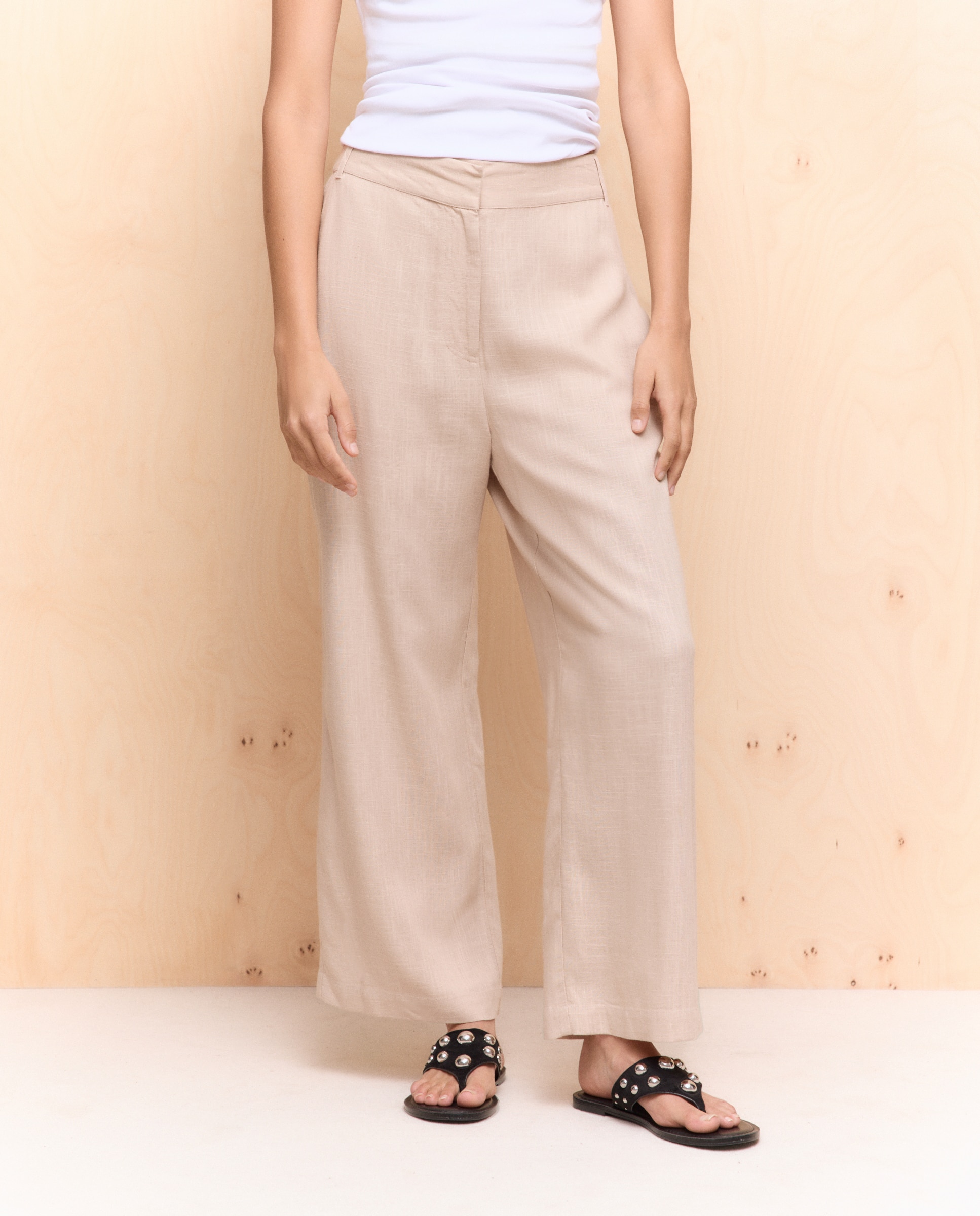 Imagen 2 de Pantalón culotte de mujer con lino - Easy Wear - Azul marino Beige