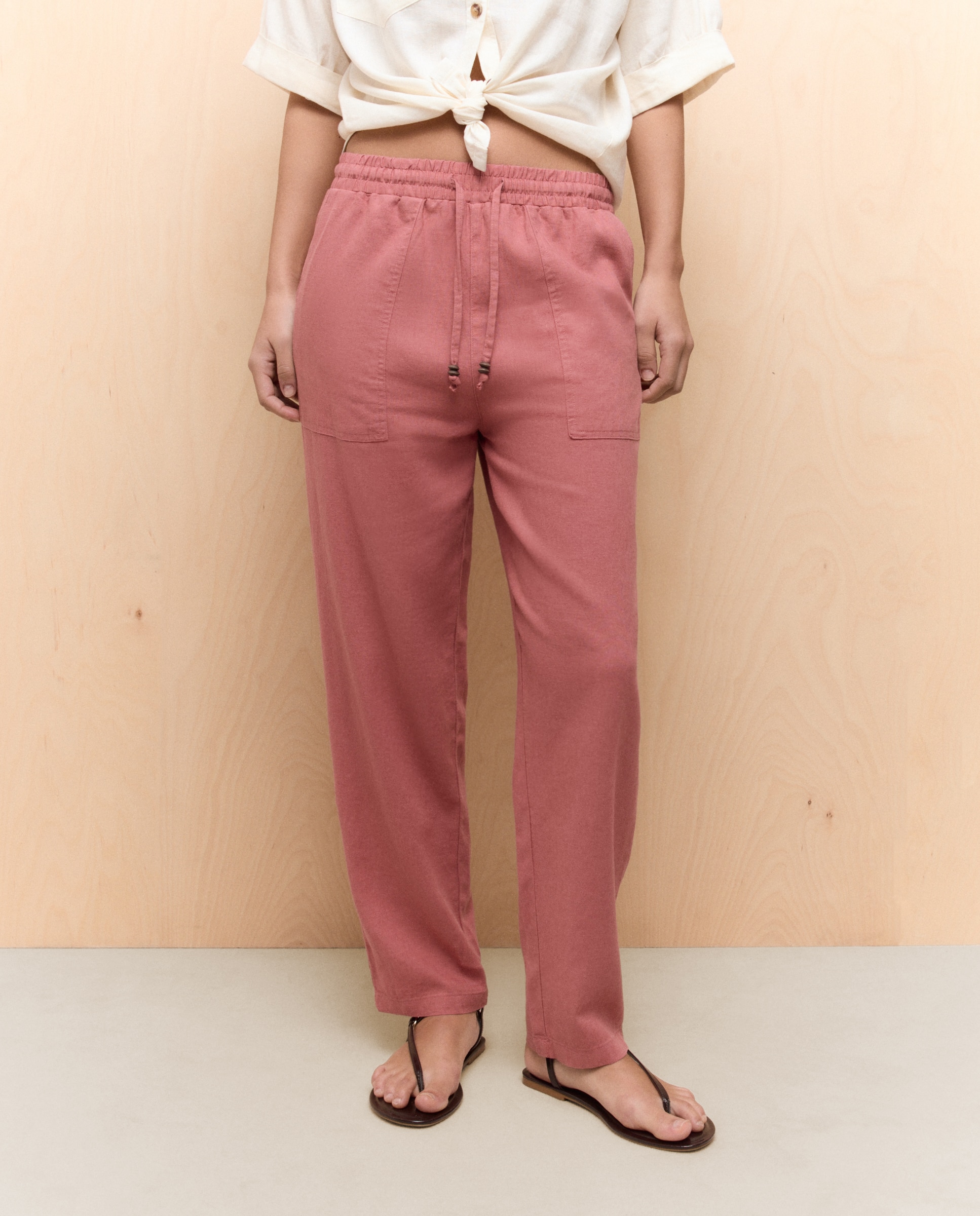 Pantalón fluido jogger con lino - Easy Wear - 220 Rosa palo 220 Rosa palo-2