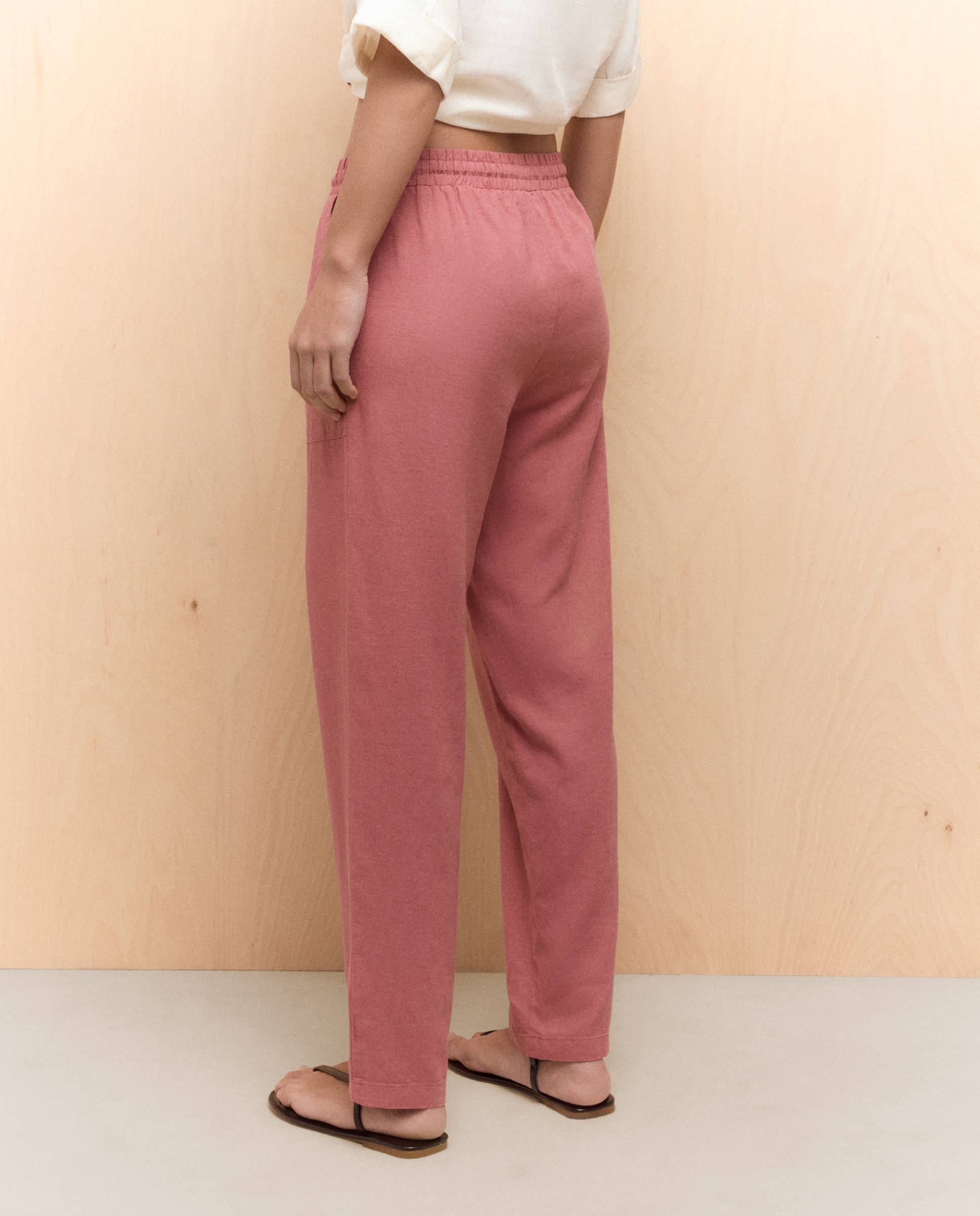 Pantalón fluido jogger con lino - Easy Wear - 220 Rosa palo 220 Rosa palo-3