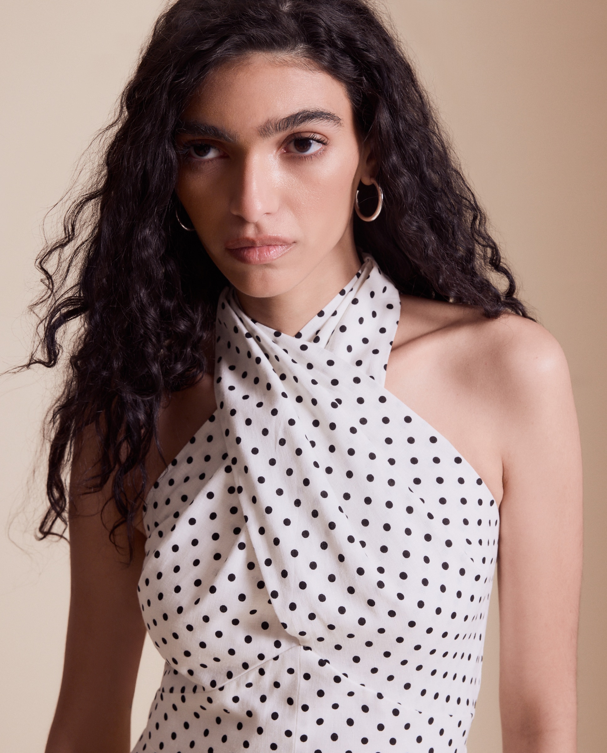Vestido Midi de Linho com Gola Cruzada Branco-2