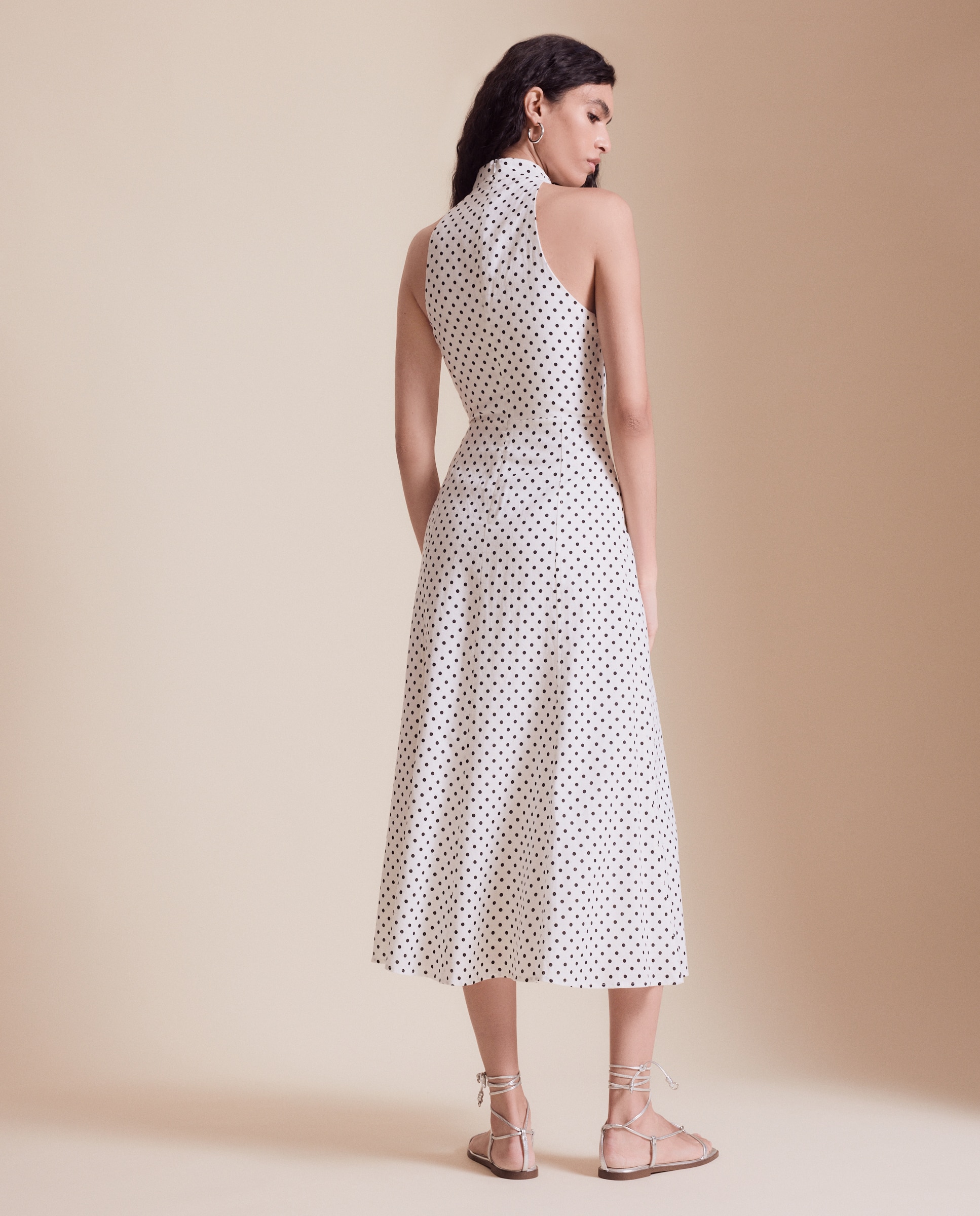 Vestido Midi de Linho com Gola Cruzada Branco-3