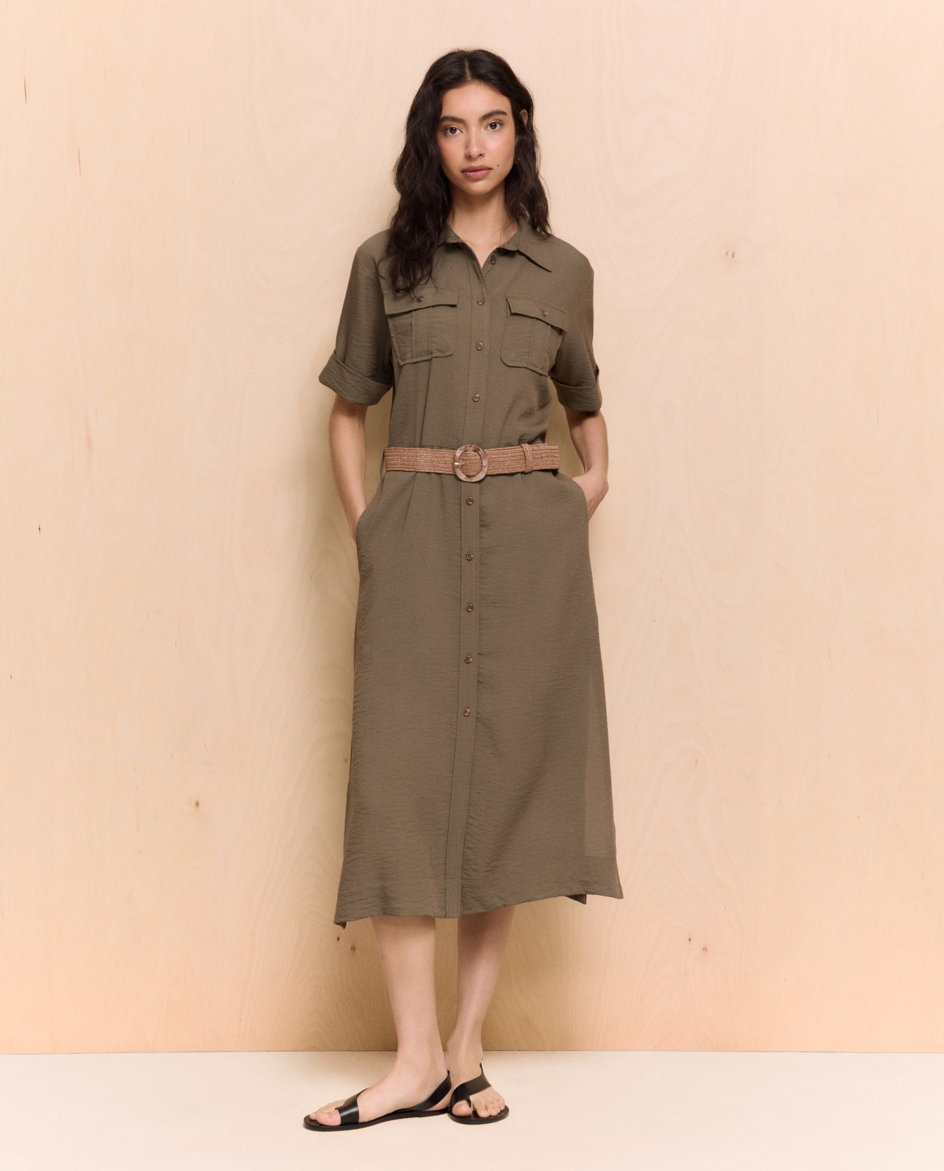 Easy Wear - Vestido midi con cinturón de mujer.