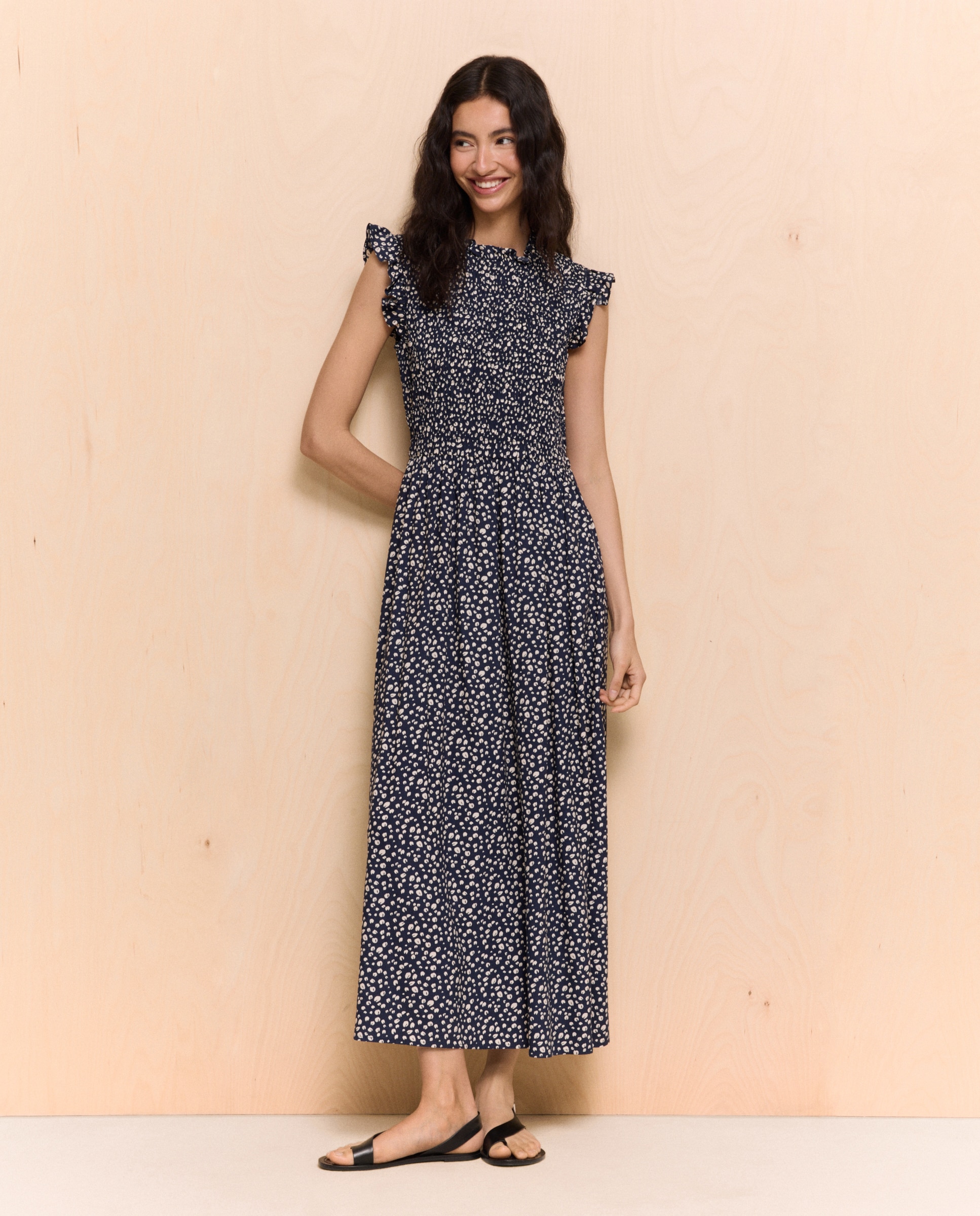 Easy Wear - Vestido midi sin mangas de nido de abeja de mujer.