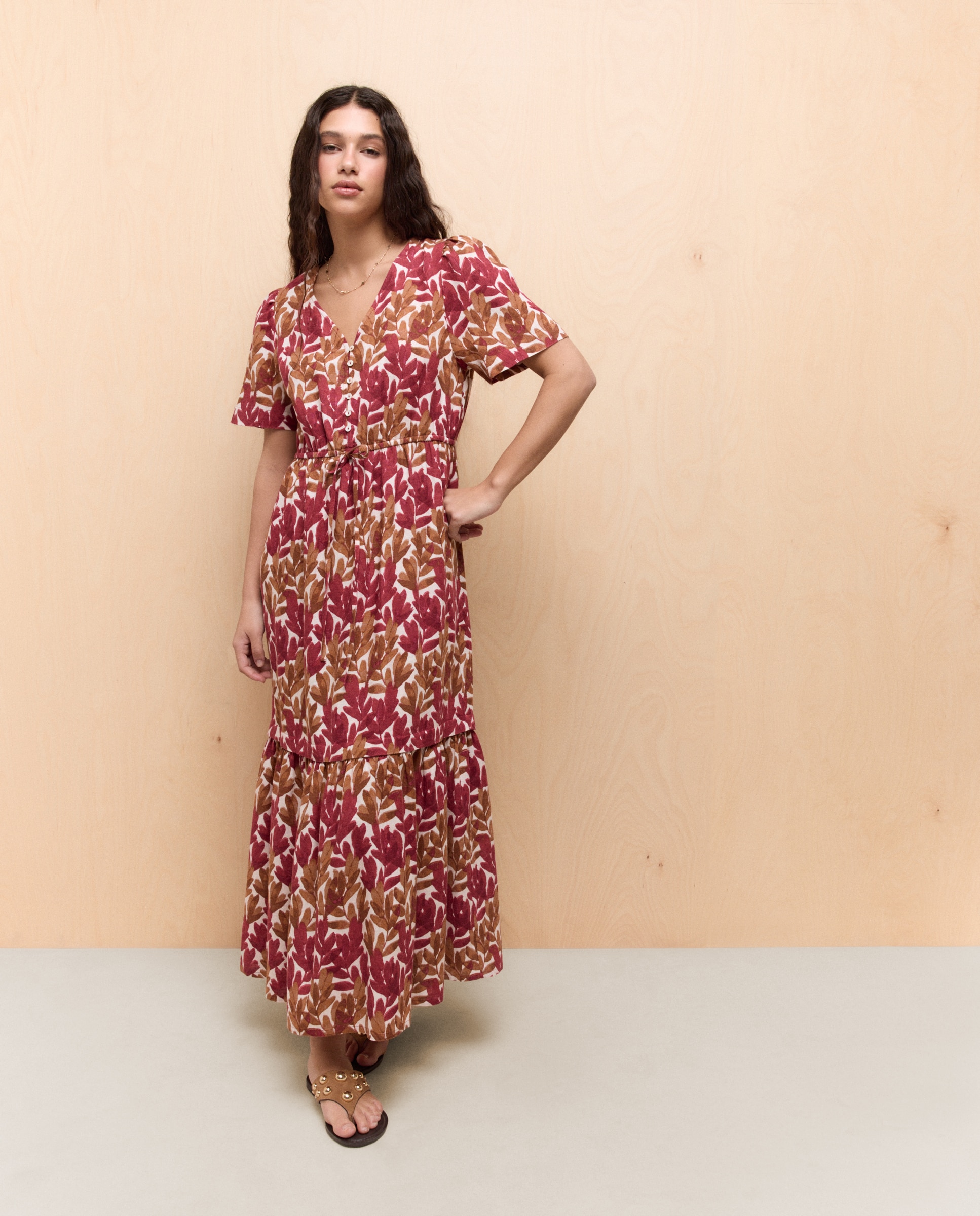 Vestido midi de mujer con cintura ajustable con codón - Easy Wear - Azul marino Rojo-2