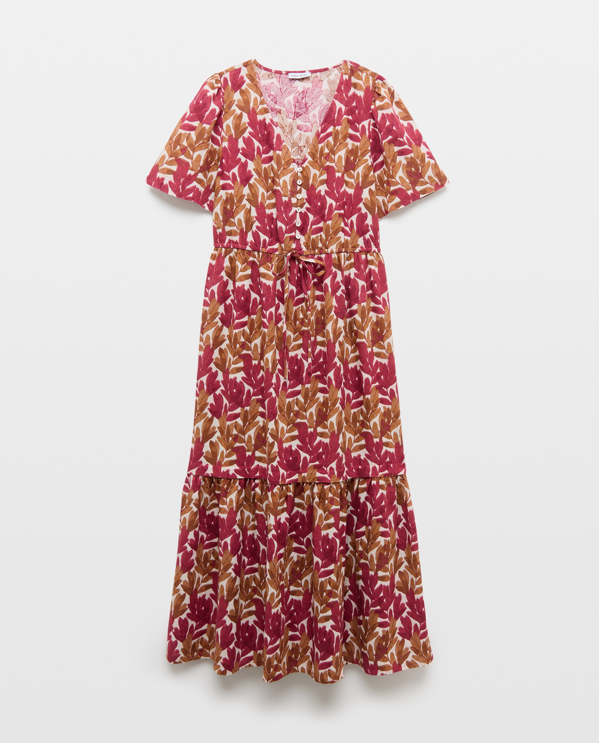 Vestido midi de mujer con cintura ajustable con codón - Easy Wear - Azul marino Rojo-4