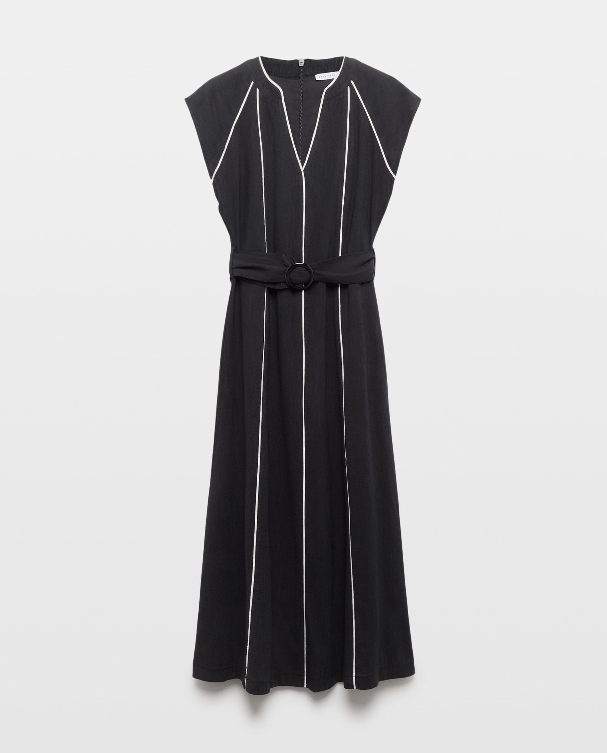 Vestido Midi com Vivos em Contraste no Cinto Preto-4