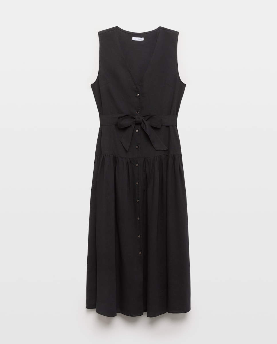 Imagem 0 de Vestido de Linho com Cintura Baixa