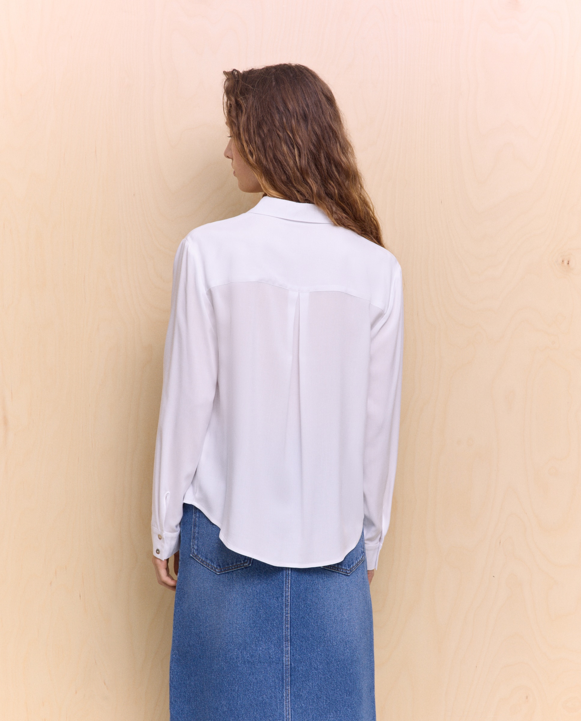 Camisa de viscosa de manga larga de mujer - Easy Wear - Blanco Blanco-3