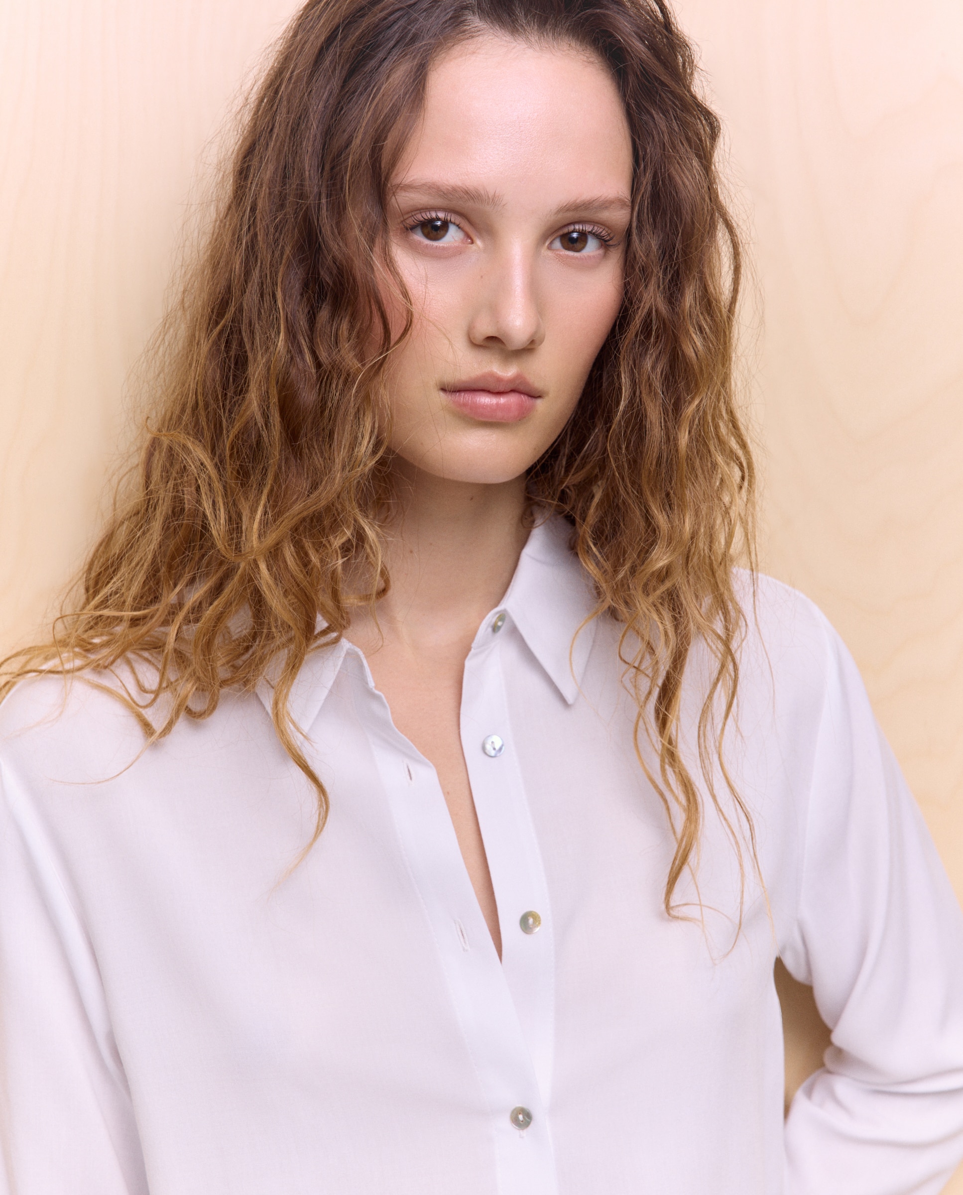 Camisa de viscosa de manga larga de mujer - Easy Wear - Blanco Blanco-4