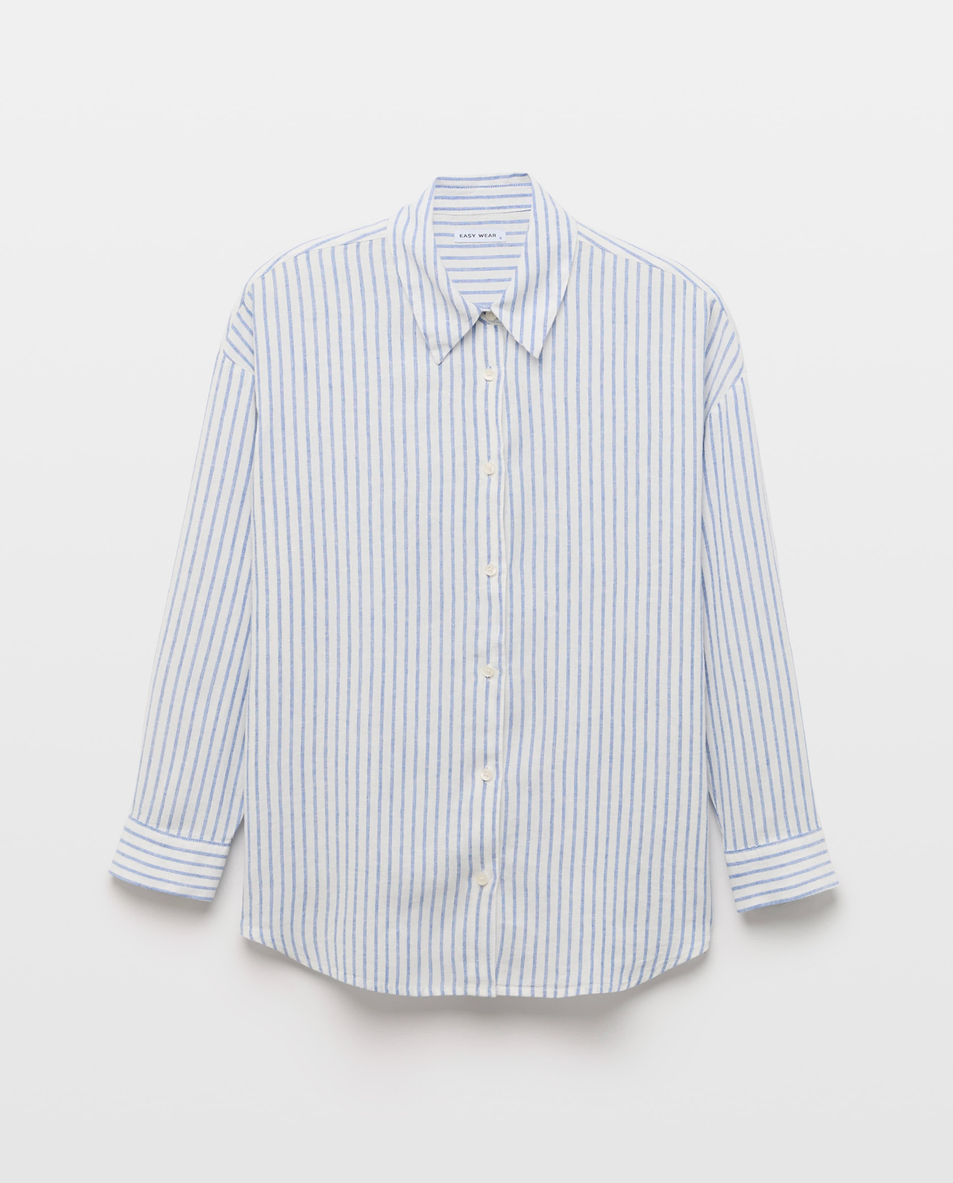 Camisa Lisa de Manga Comprida Azul-5