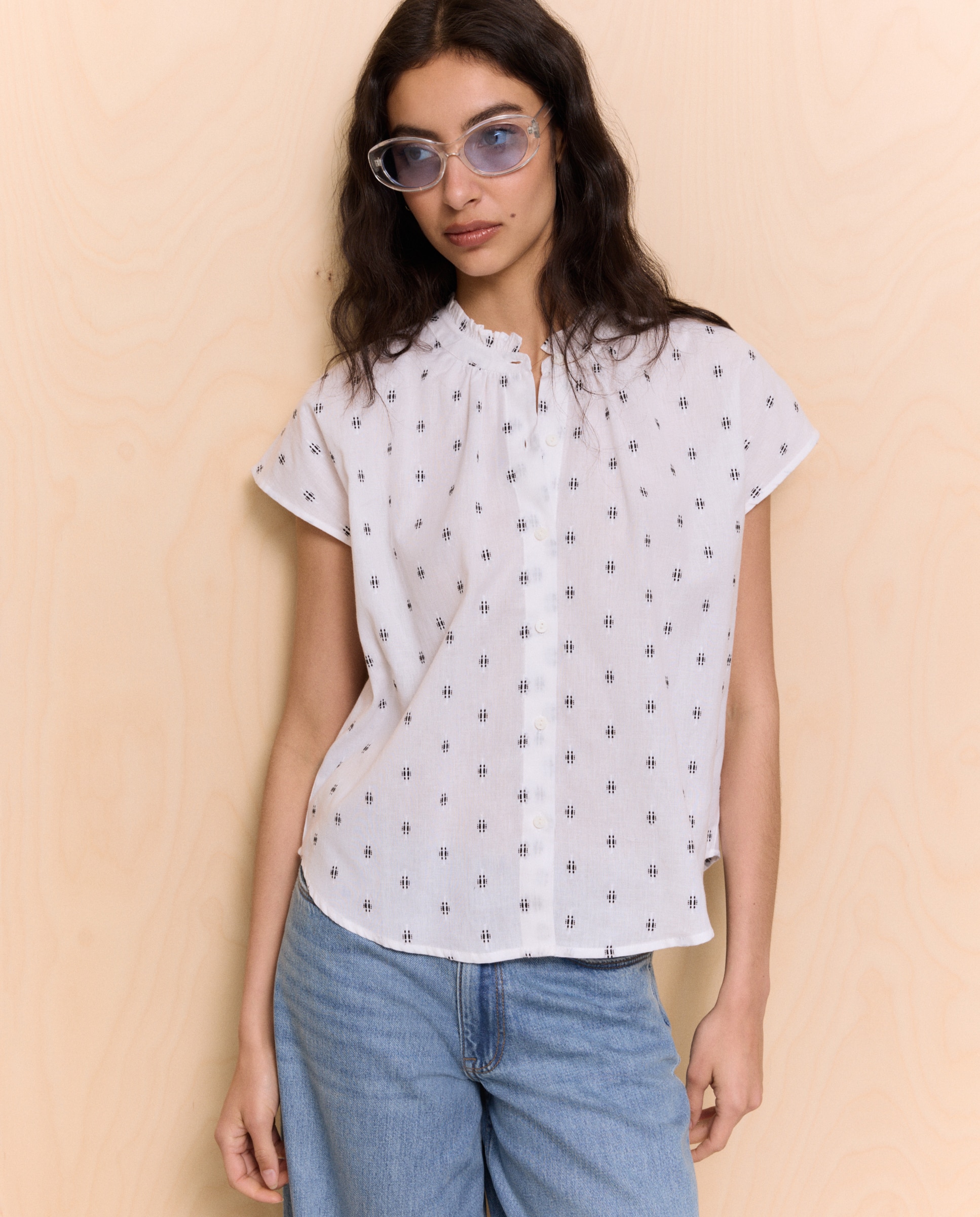 Camisa de Manga Curta Estampada Branco-2