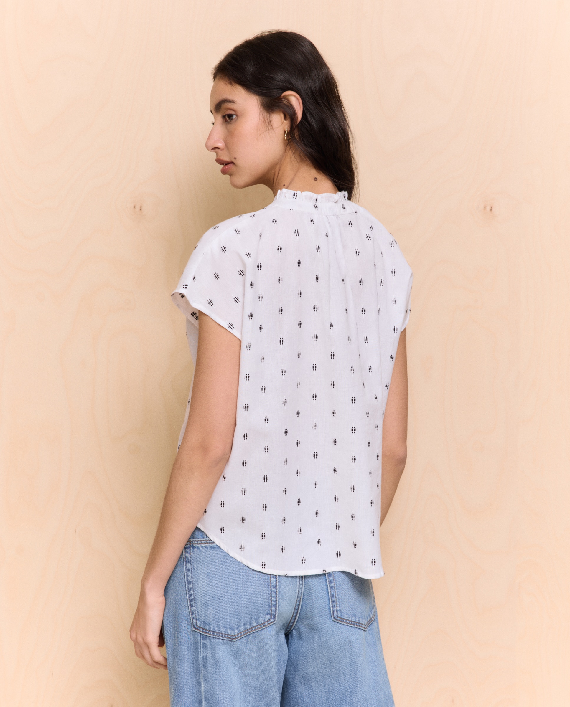 Camisa de Manga Curta Estampada Branco-3