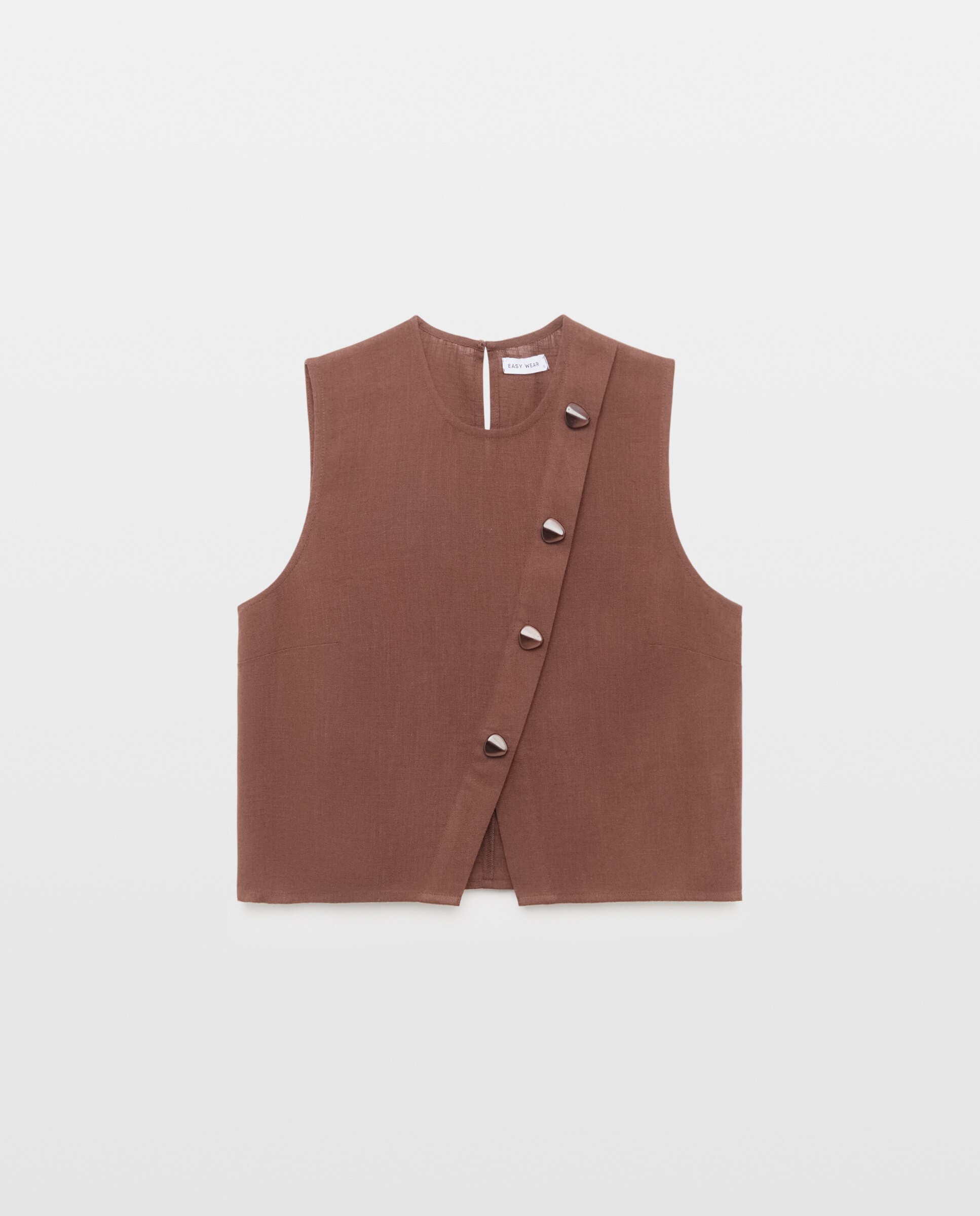 Top de mujer cruzado corto con lino - Easy Wear - Chocolate Chocolate-5