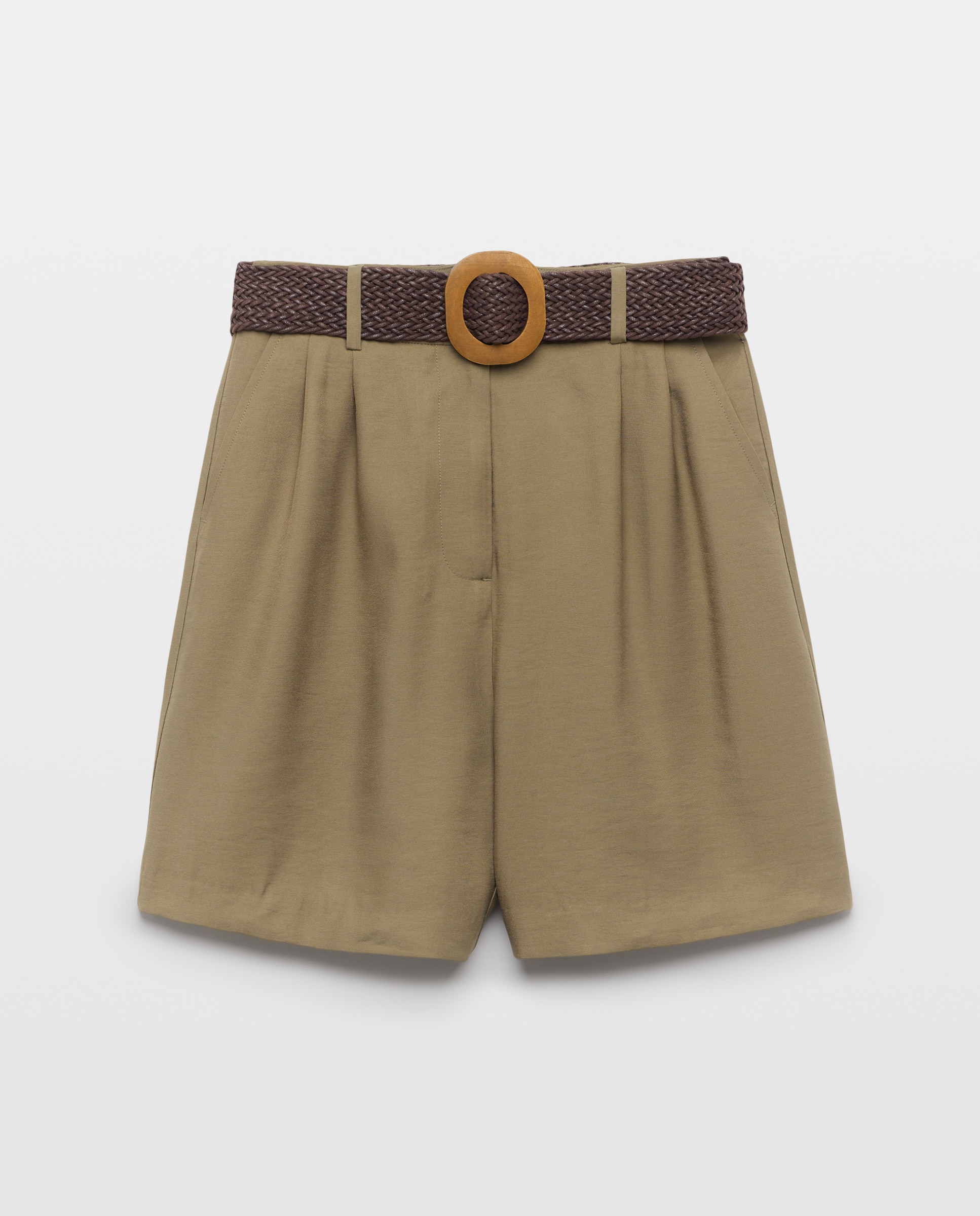 Bermudas com Pinças e Cinto 530 Verde Escuro-4