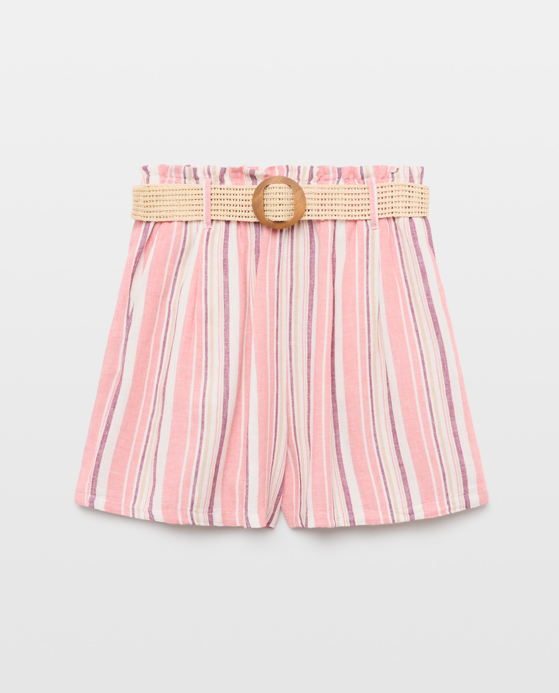 Bermudas de Linho com Cinto de Ráfia Rosa-4