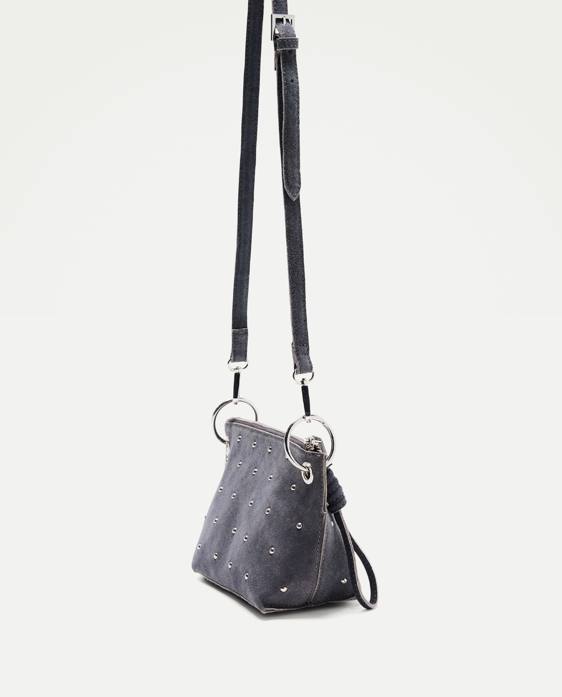 Mala a Tiracolo em Pele com Tachas 820 Cinzento Médio-3