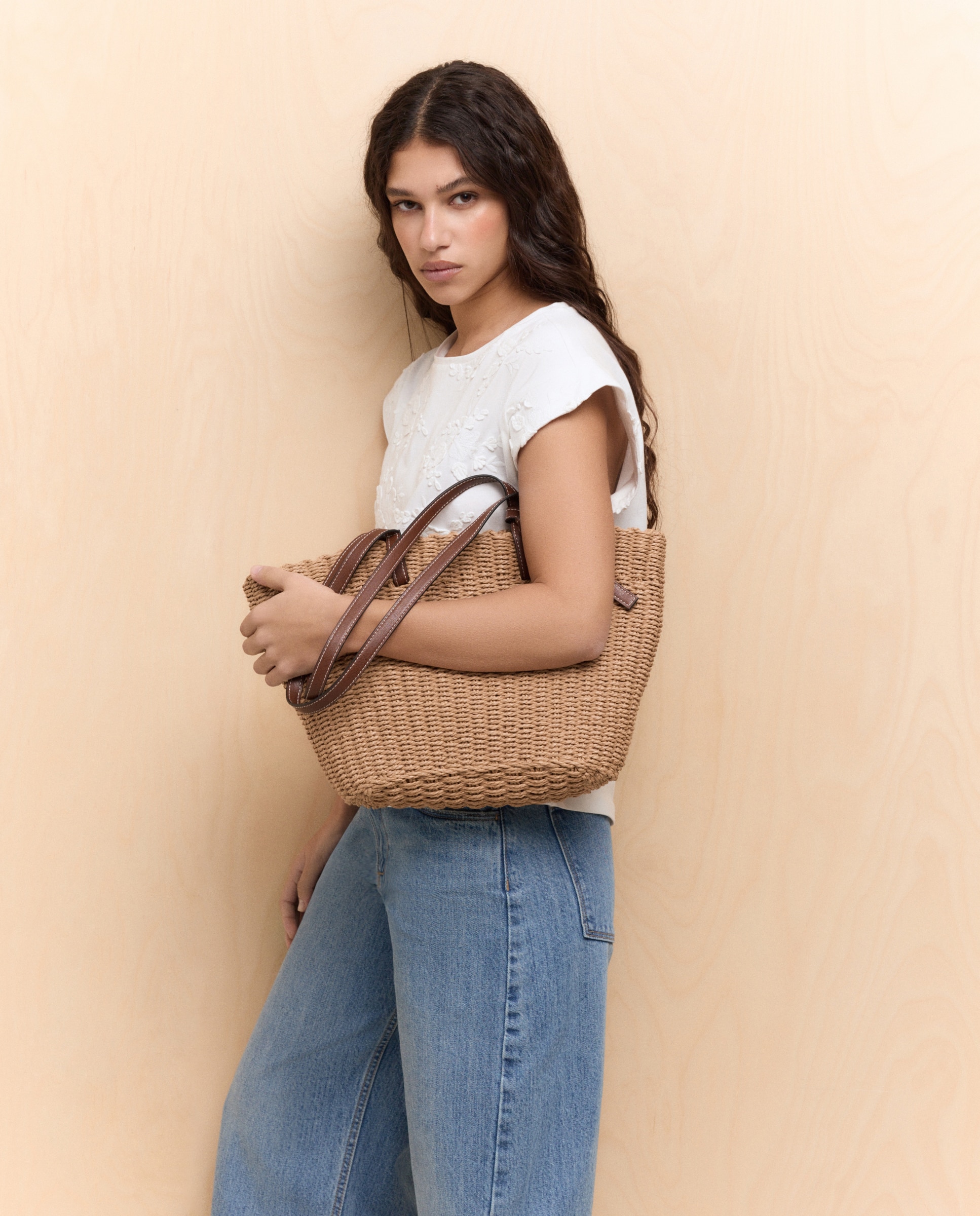 Cesta de Ráfia Bege-5