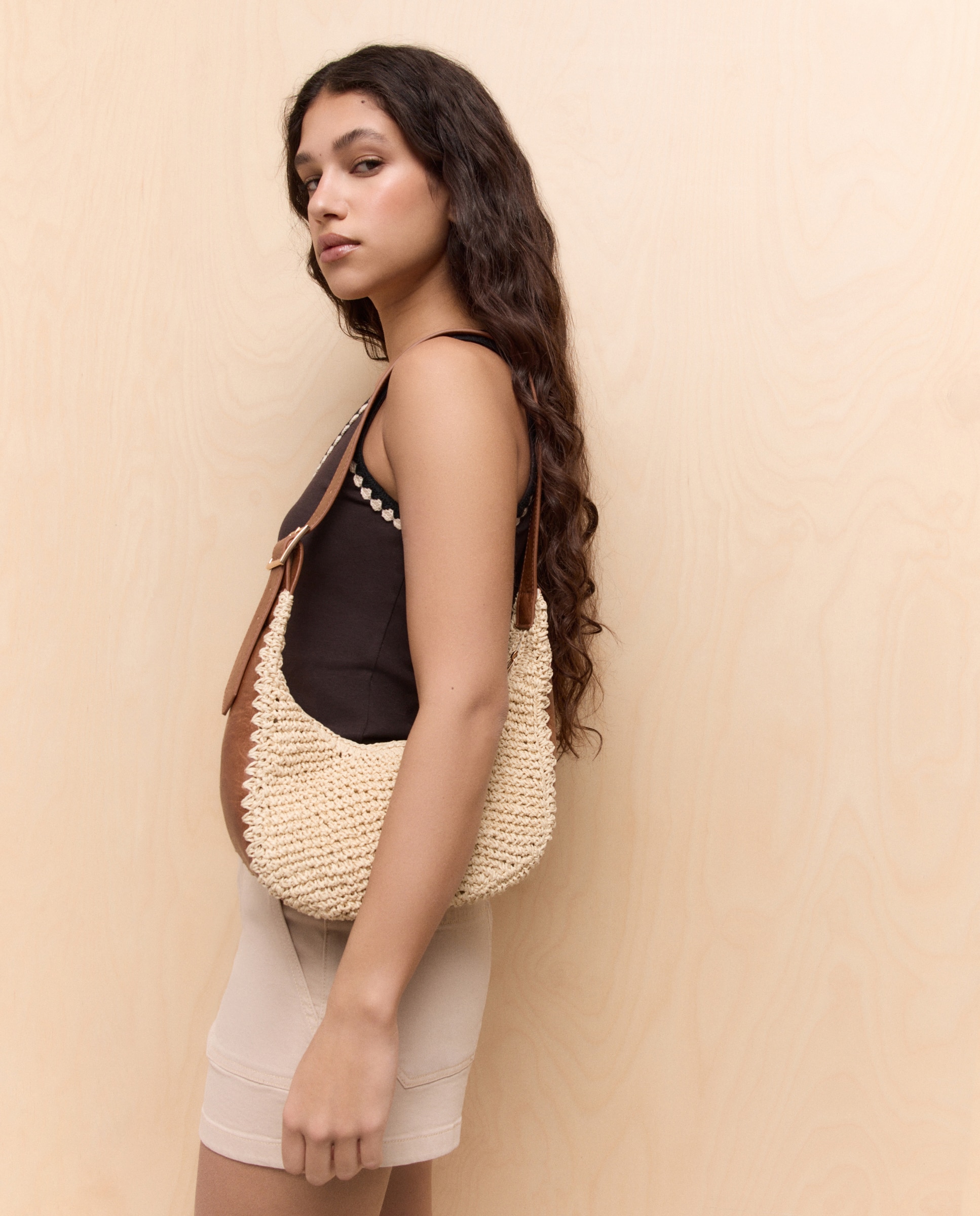 Mala Hobo de Ráfia Bege-5