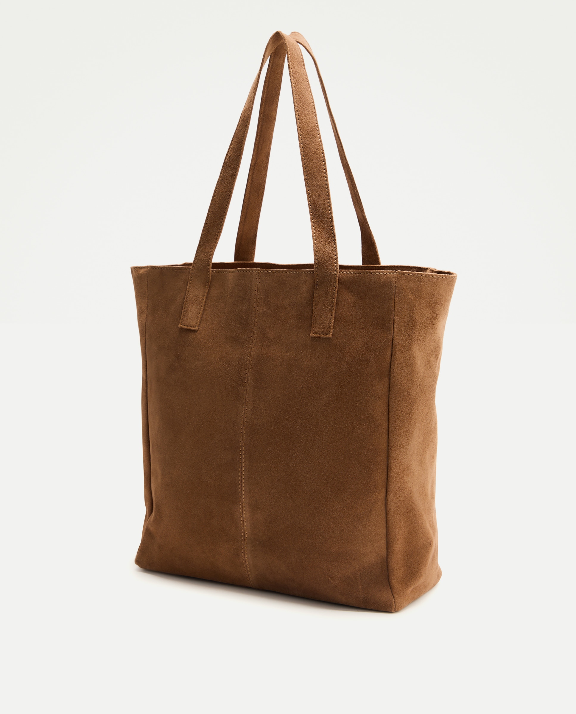 Mala Shopper em Pele com Fecho de Correr Castanho-2