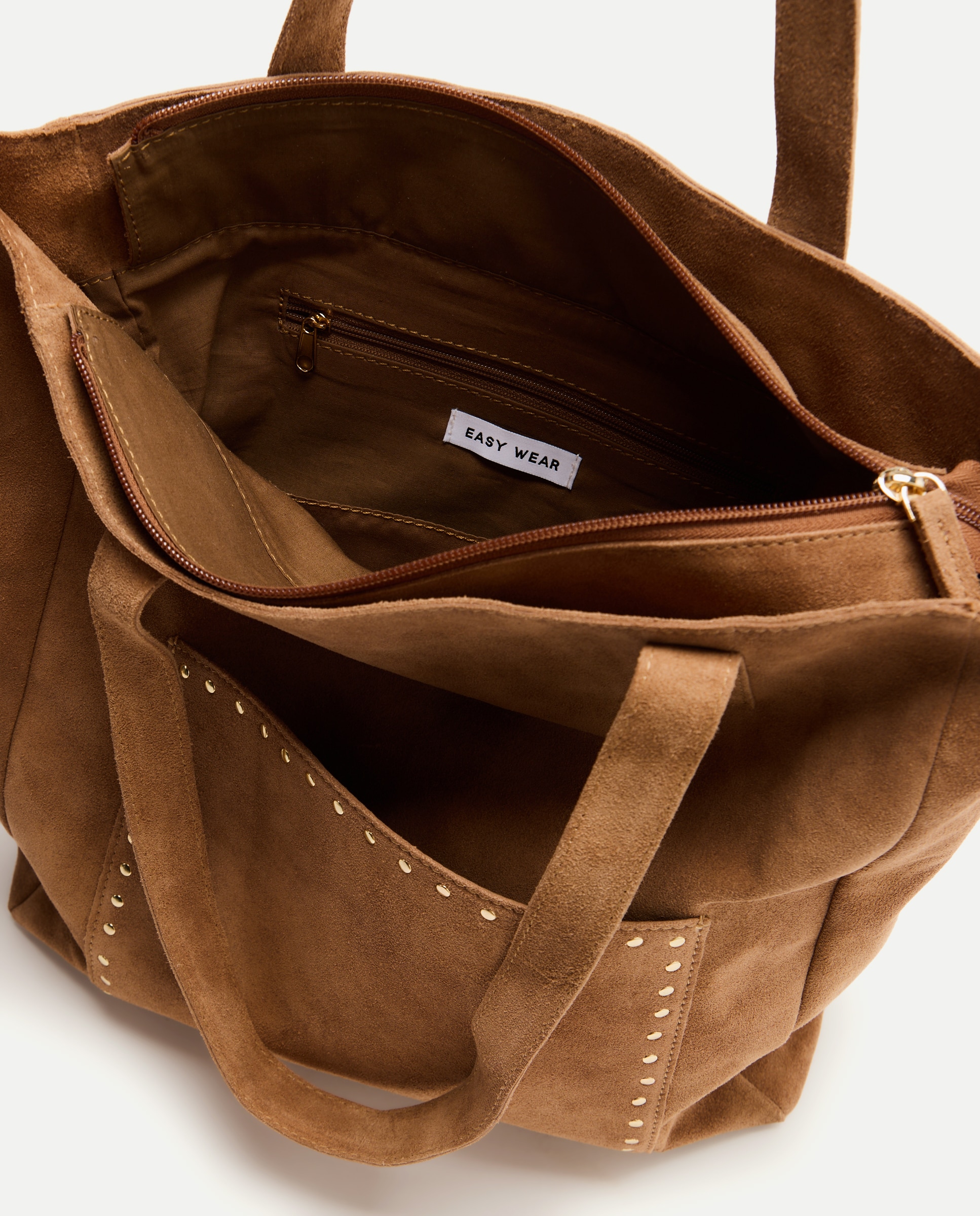 Mala Shopper em Pele com Fecho de Correr Castanho-3