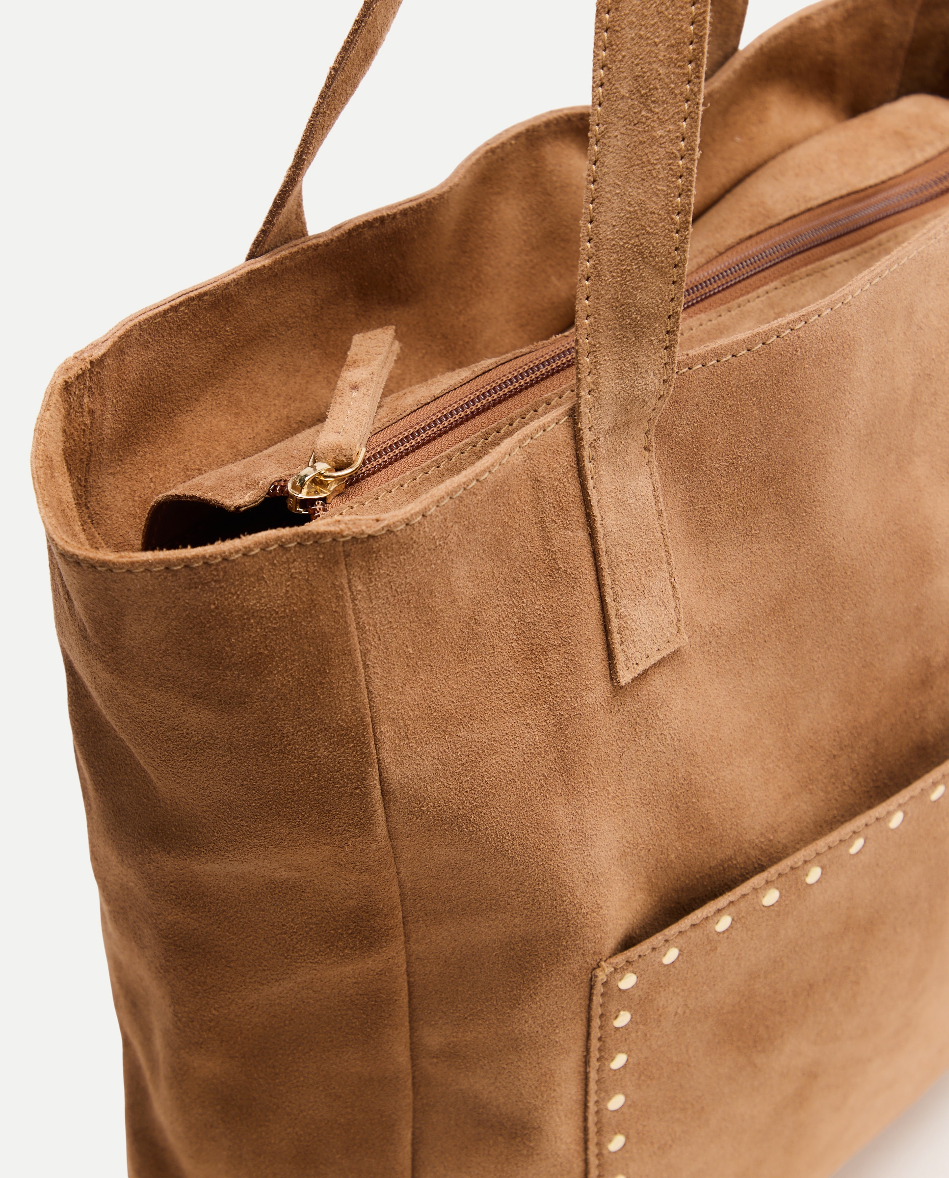 Mala Shopper em Pele com Fecho de Correr Castanho-4