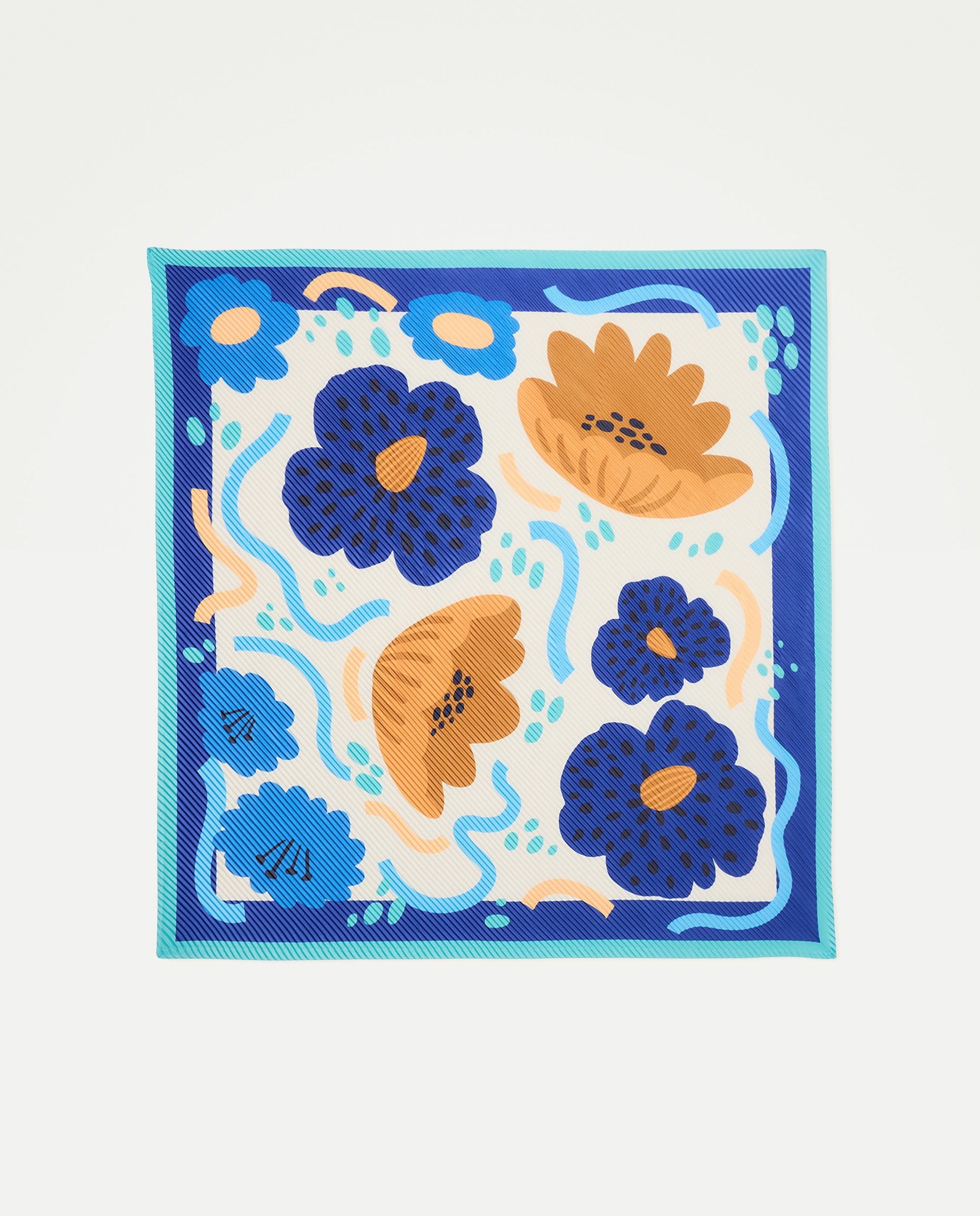 Lenço Plissado com Estampado Floral Azul-2