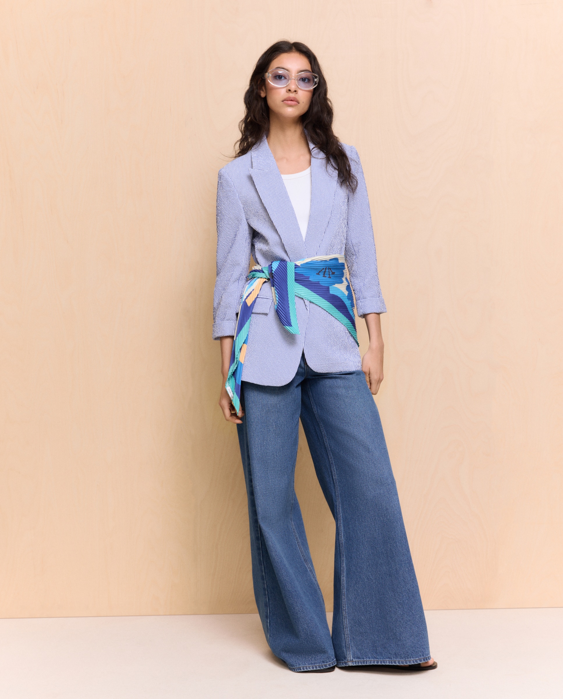 Lenço Plissado com Estampado Floral Azul-5