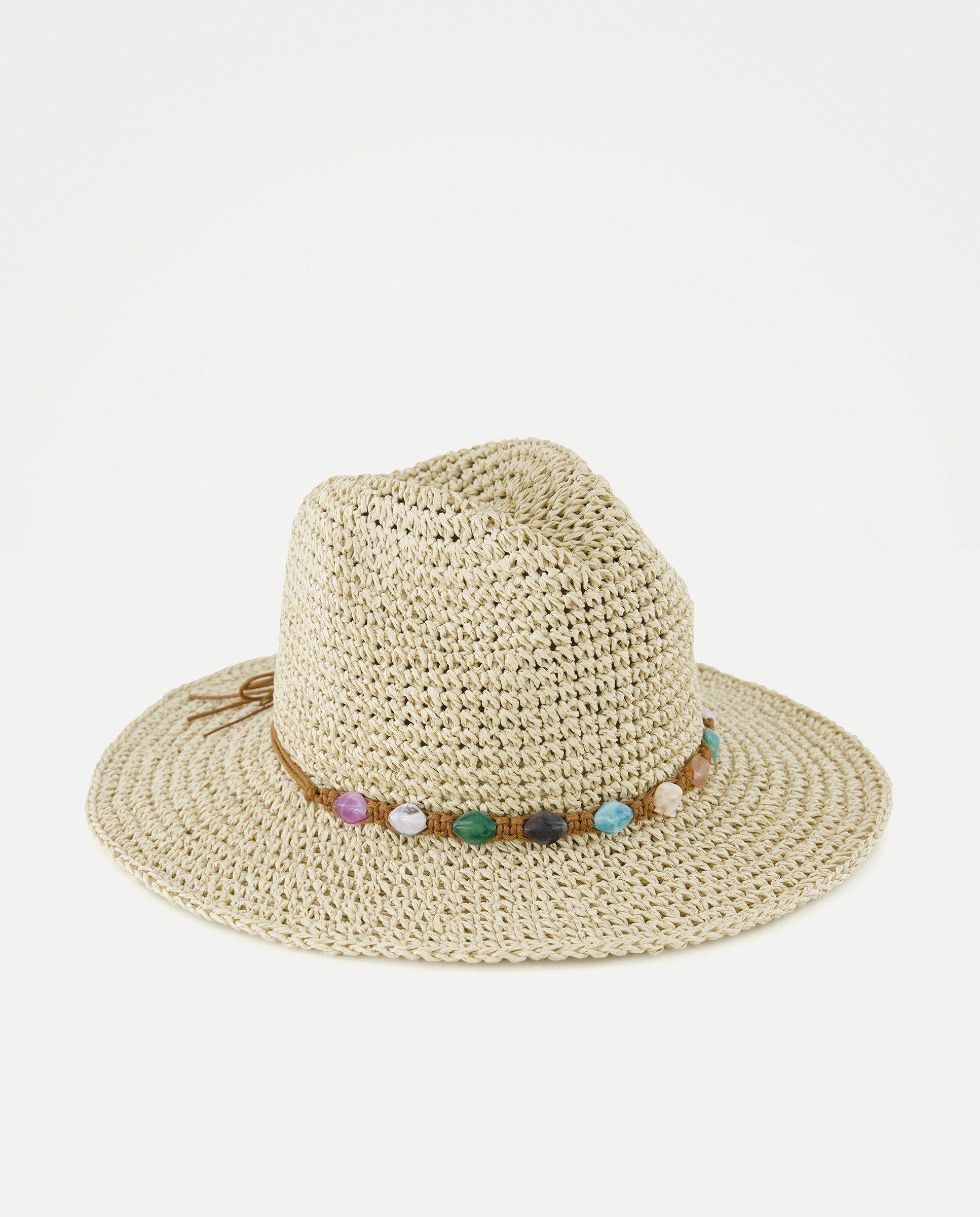 Gorro de Ráfia com Fita - Multicolor Bege-1